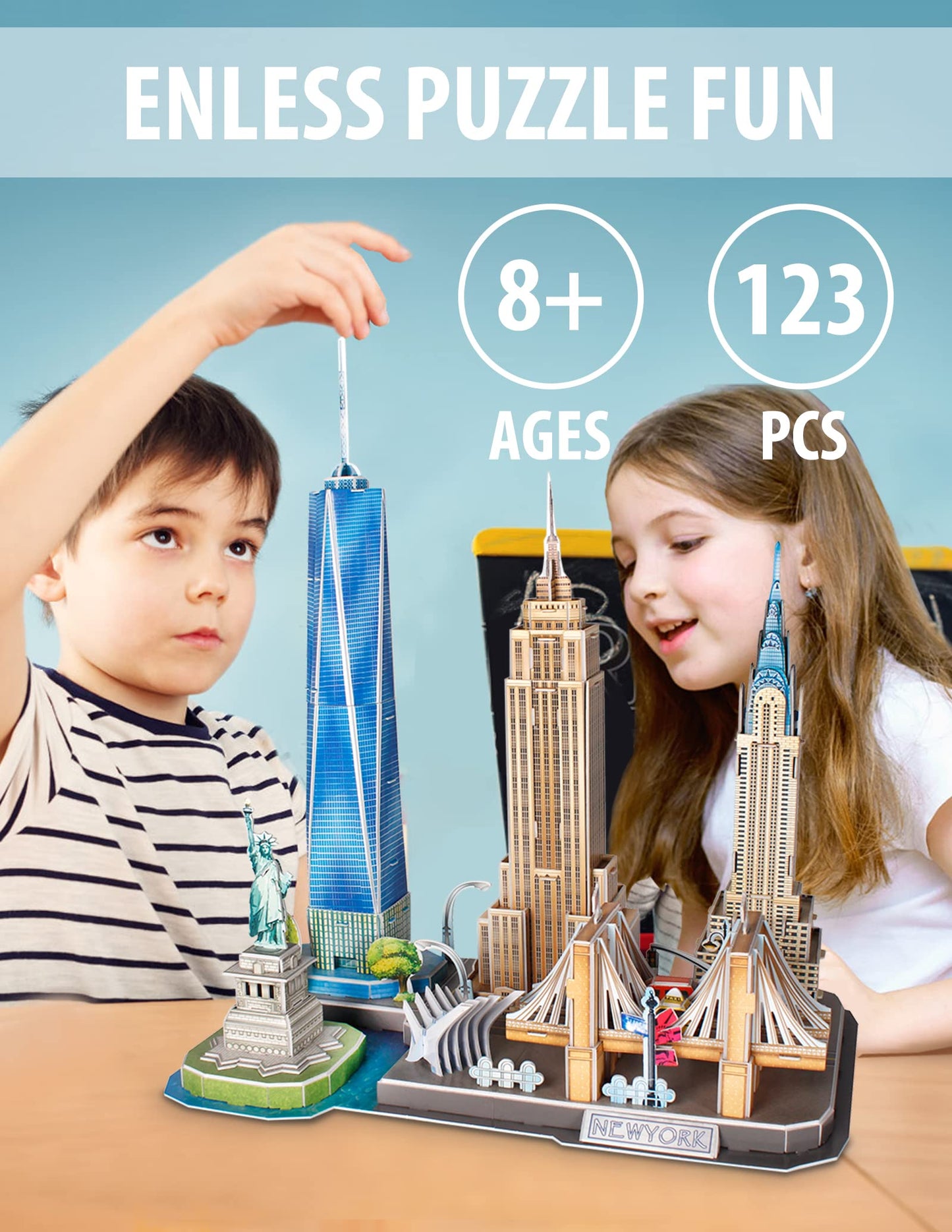 CubicFun 3D Puzzle NYC – 5-in-1 City Model Kit for Kids 8-12 | STEM Arts & Crafts