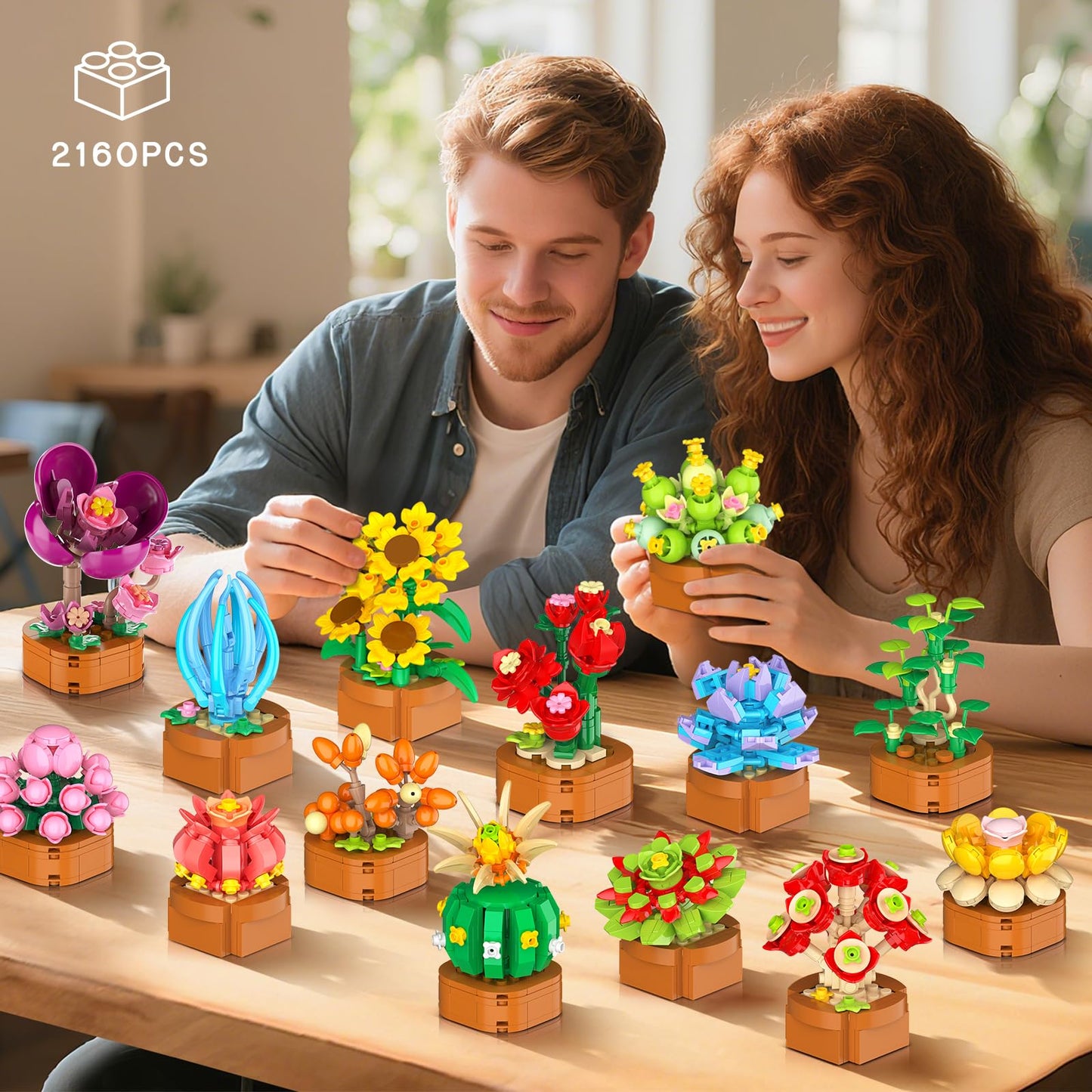 CUBIMANA 24 Pack Valentines Day Flowers Building Set – 2160 Mini 3.6mm Blocks for Home & Office Decor