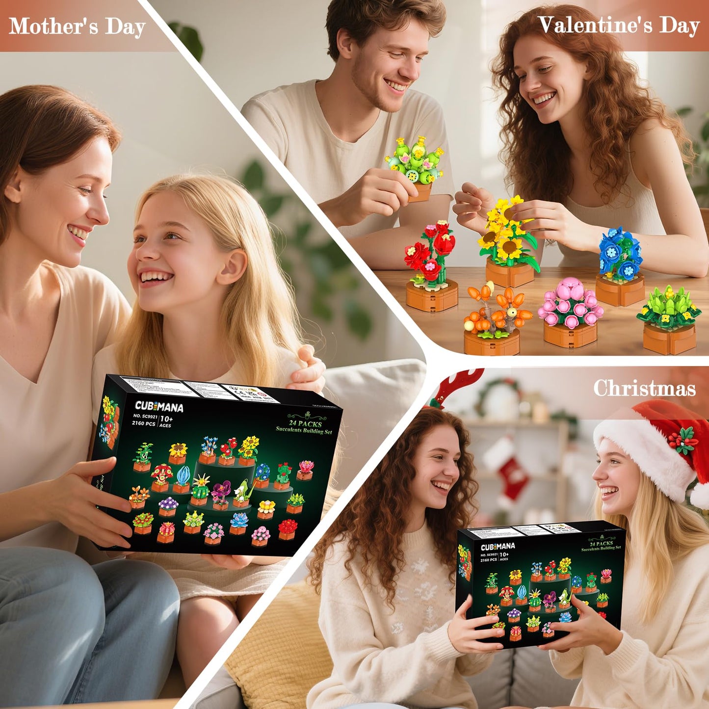 CUBIMANA 24 Pack Valentines Day Flowers Building Set – 2160 Mini 3.6mm Blocks for Home & Office Decor