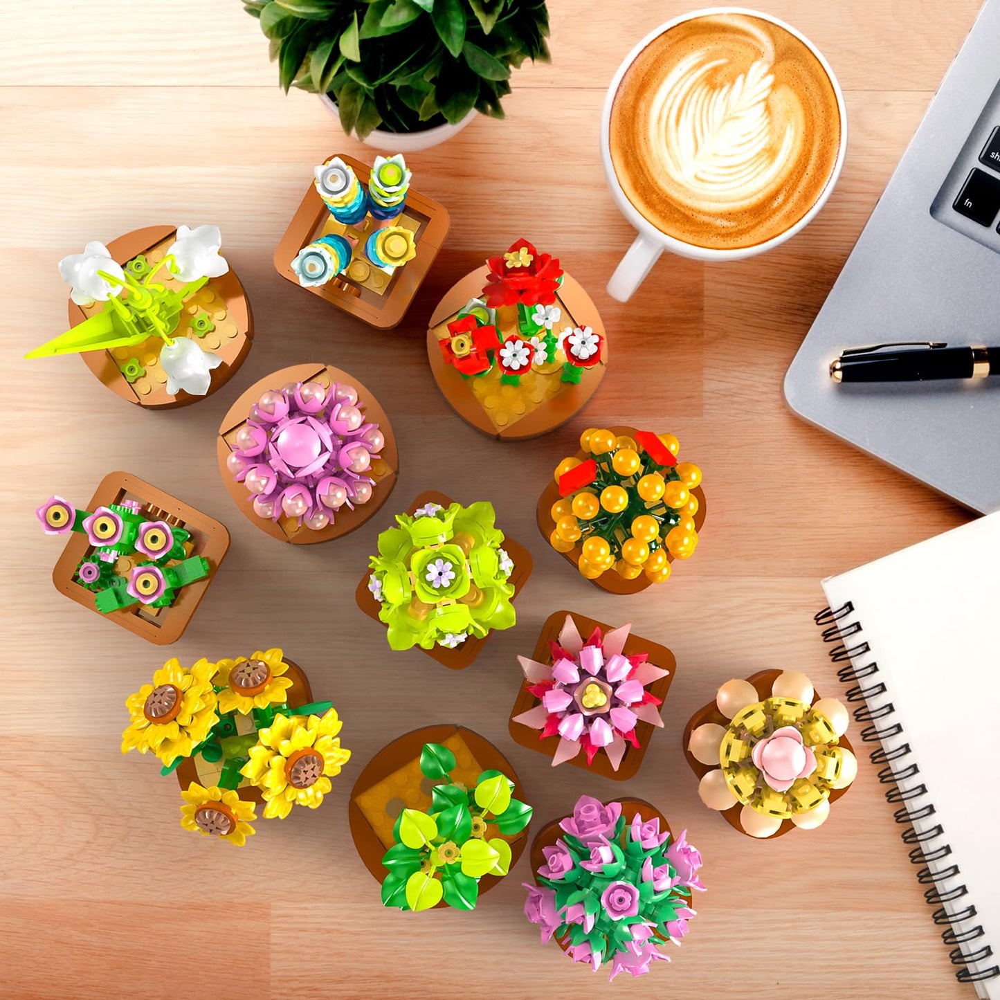CUBIMANA 12-Pack Flowers Succulents Mini Building Set – 1403PCS, 3.6mm Blocks, Valentine’s Day Gift