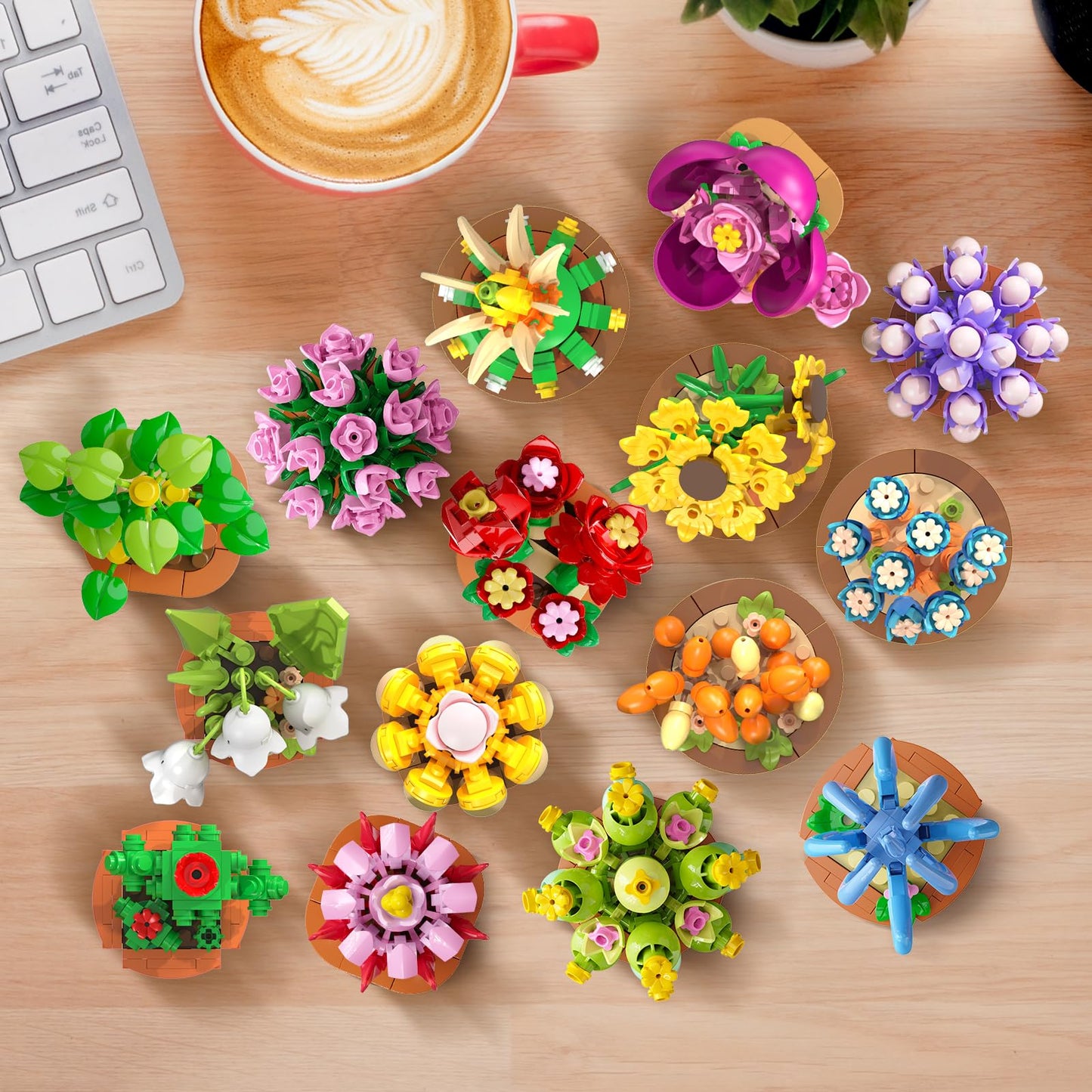 CUBIMANA 24 Pack Valentines Day Flowers Building Set – 2160 Mini 3.6mm Blocks for Home & Office Decor