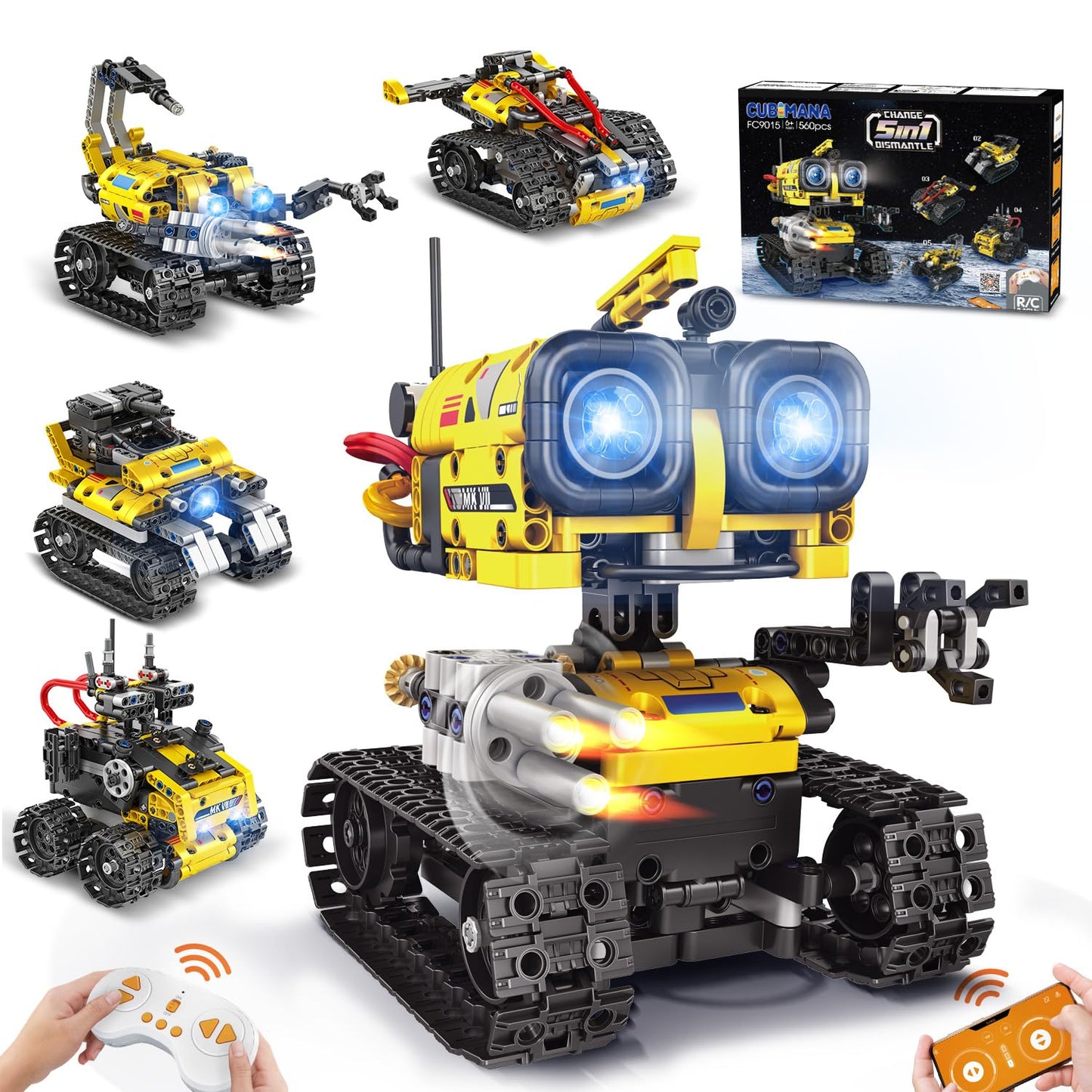 CUBIMANA 5-in-1 Robot Building Toys – Remote & App-Controlled STEM Kit for Kids (560 PCS)