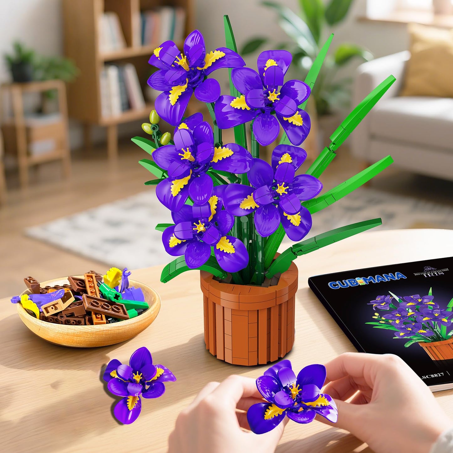 CUBIMANA Iris Bonsai Building Set – 808-Piece Purple Flower Craft for Home & Office