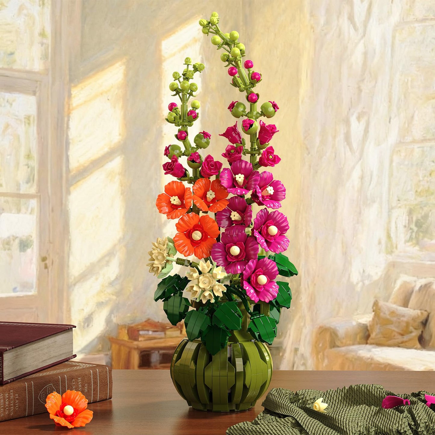CUBIMANA Flowers Botanicals Alcea Rosea Building Set for Adults - 974 PCS Artificial Bonsai Decor