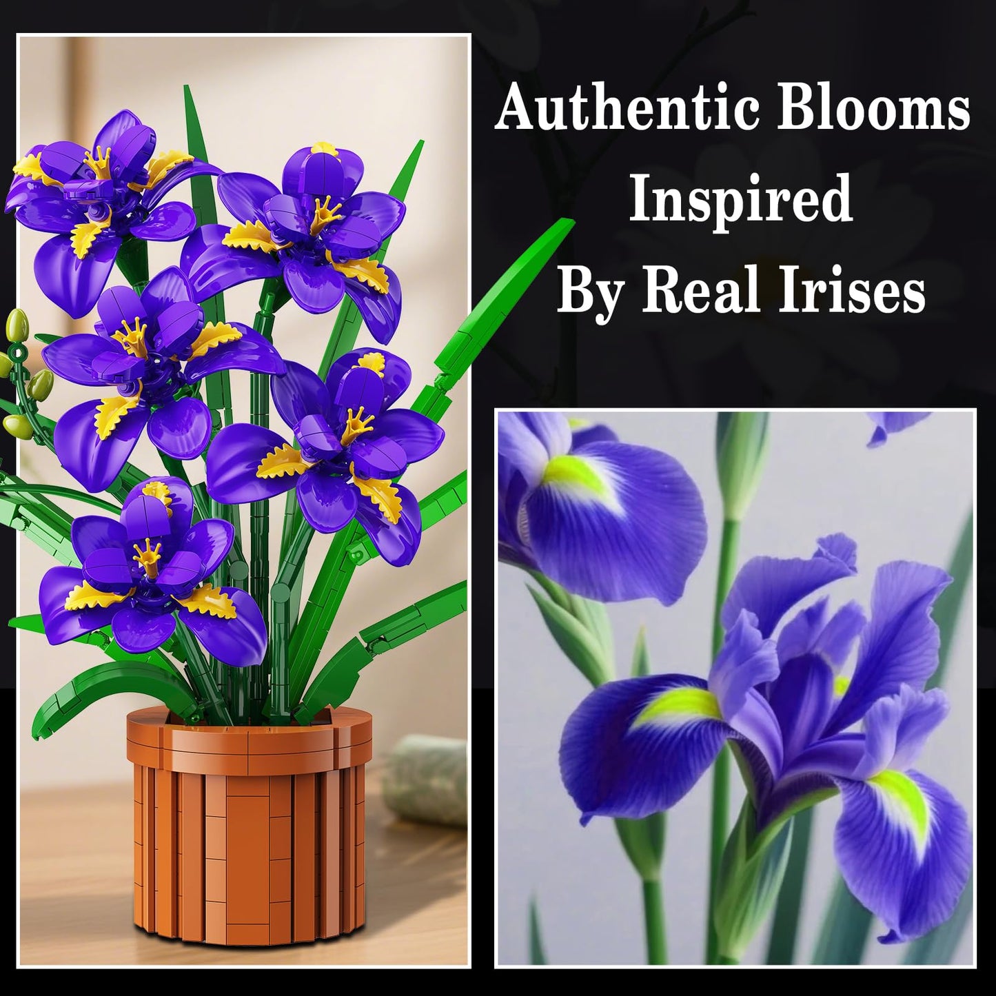 CUBIMANA Iris Bonsai Building Set – 808-Piece Purple Flower Craft for Home & Office