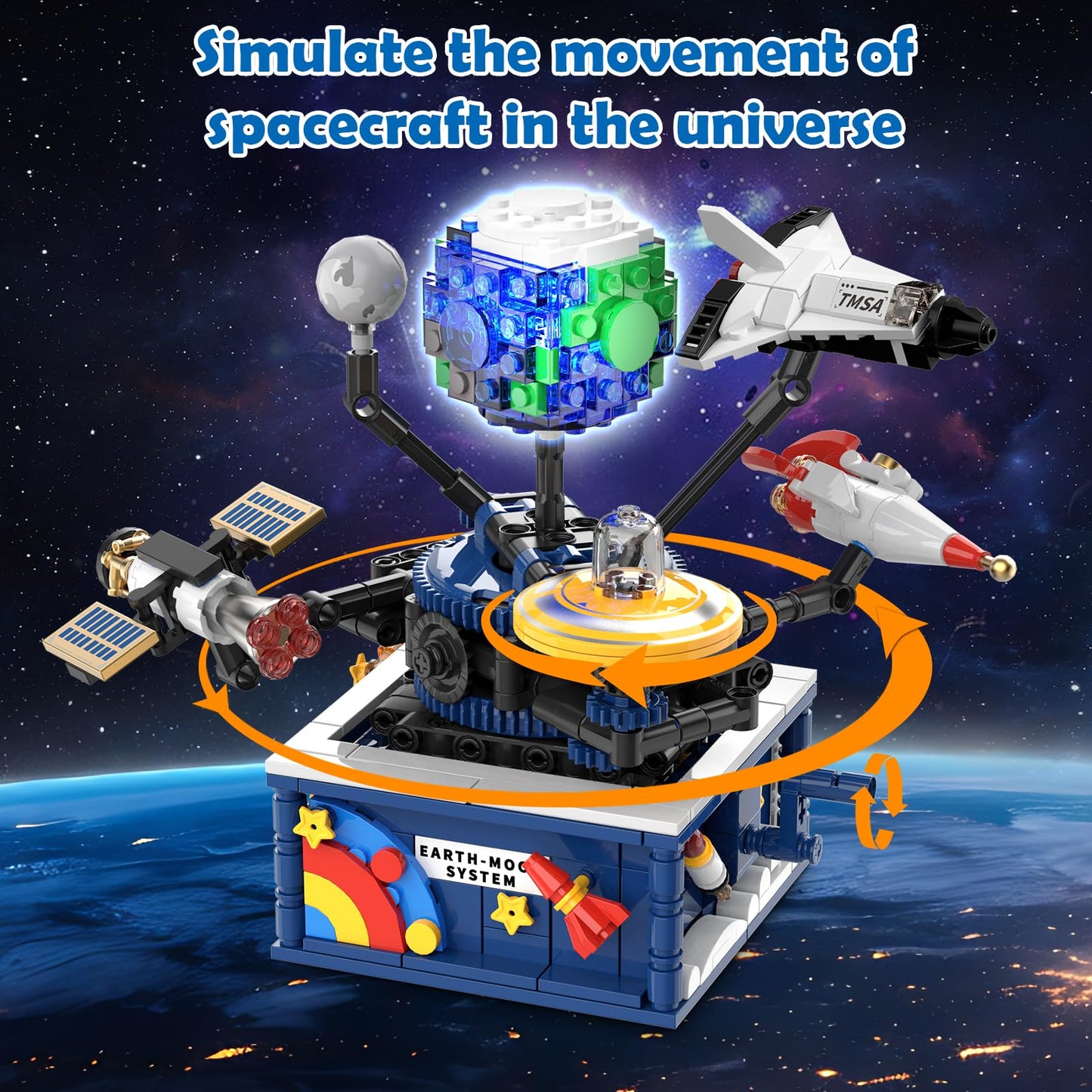 CUBIMANA Planet Rotatable Space Set with Glow — Earth & Moon Space Exploration Kit (554 PCS)