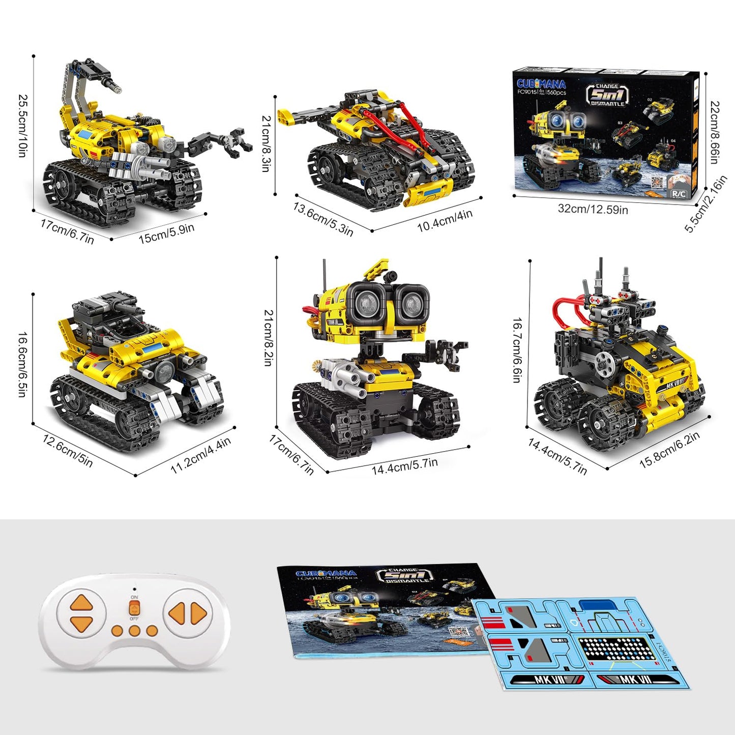 CUBIMANA 5-in-1 Robot Building Toys – Remote & App-Controlled STEM Kit for Kids (560 PCS)