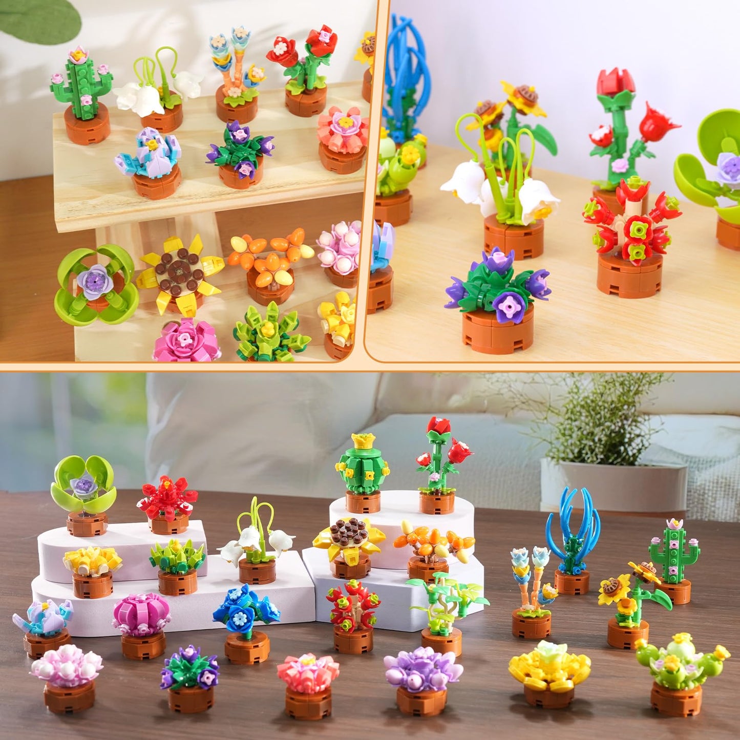 CUBIMANA 24-Pack Flower & Succulent Mini Building Blocks – 1012 Pcs Bonsai Set (3.6mm)