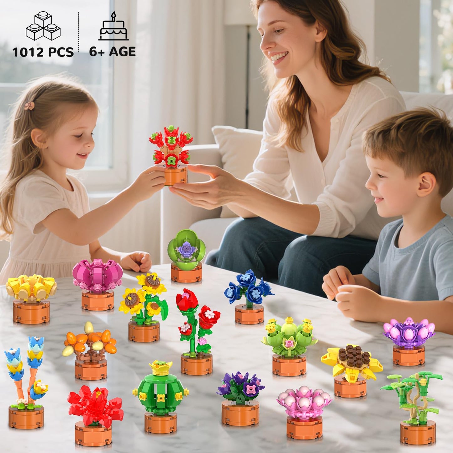 CUBIMANA 24-Pack Flower & Succulent Mini Building Blocks – 1012 Pcs Bonsai Set (3.6mm)