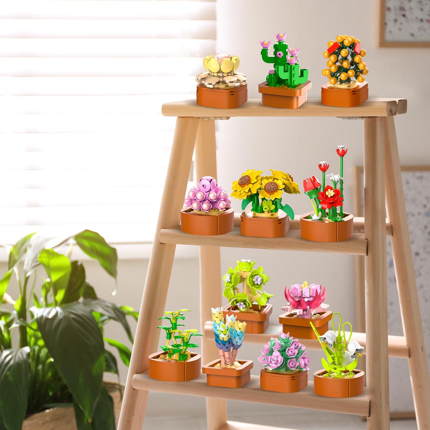CUBIMANA 12-Pack Flowers Succulents Mini Building Set – 1403PCS, 3.6mm Blocks, Valentine’s Day Gift