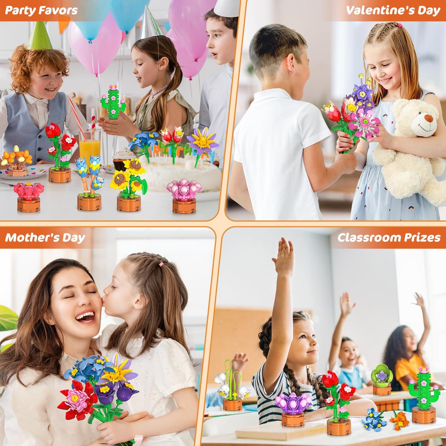 CUBIMANA 24-Pack Flower Themed Mini Building Blocks – 827 Pcs
