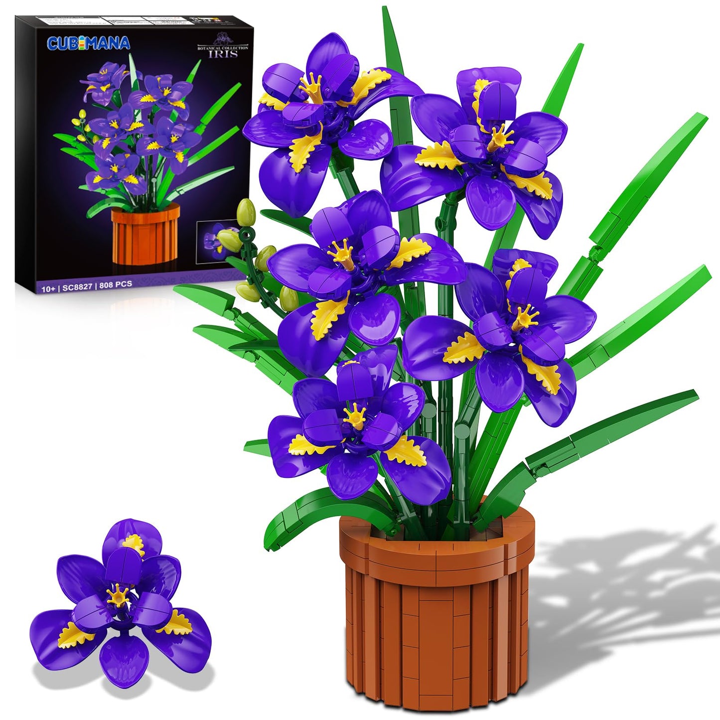 CUBIMANA Iris Bonsai Building Set – 808-Piece Purple Flower Craft for Home & Office