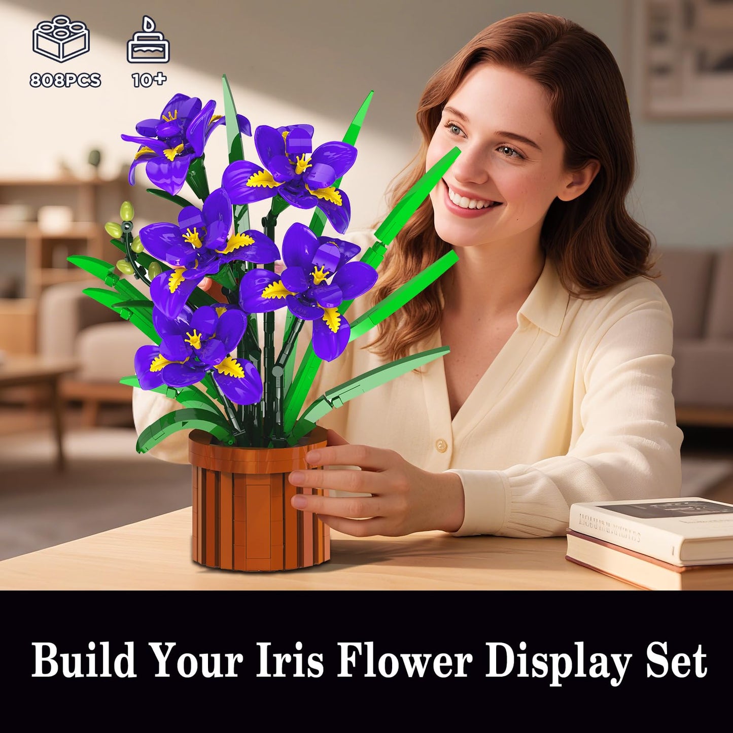 CUBIMANA Iris Bonsai Building Set – 808-Piece Purple Flower Craft for Home & Office