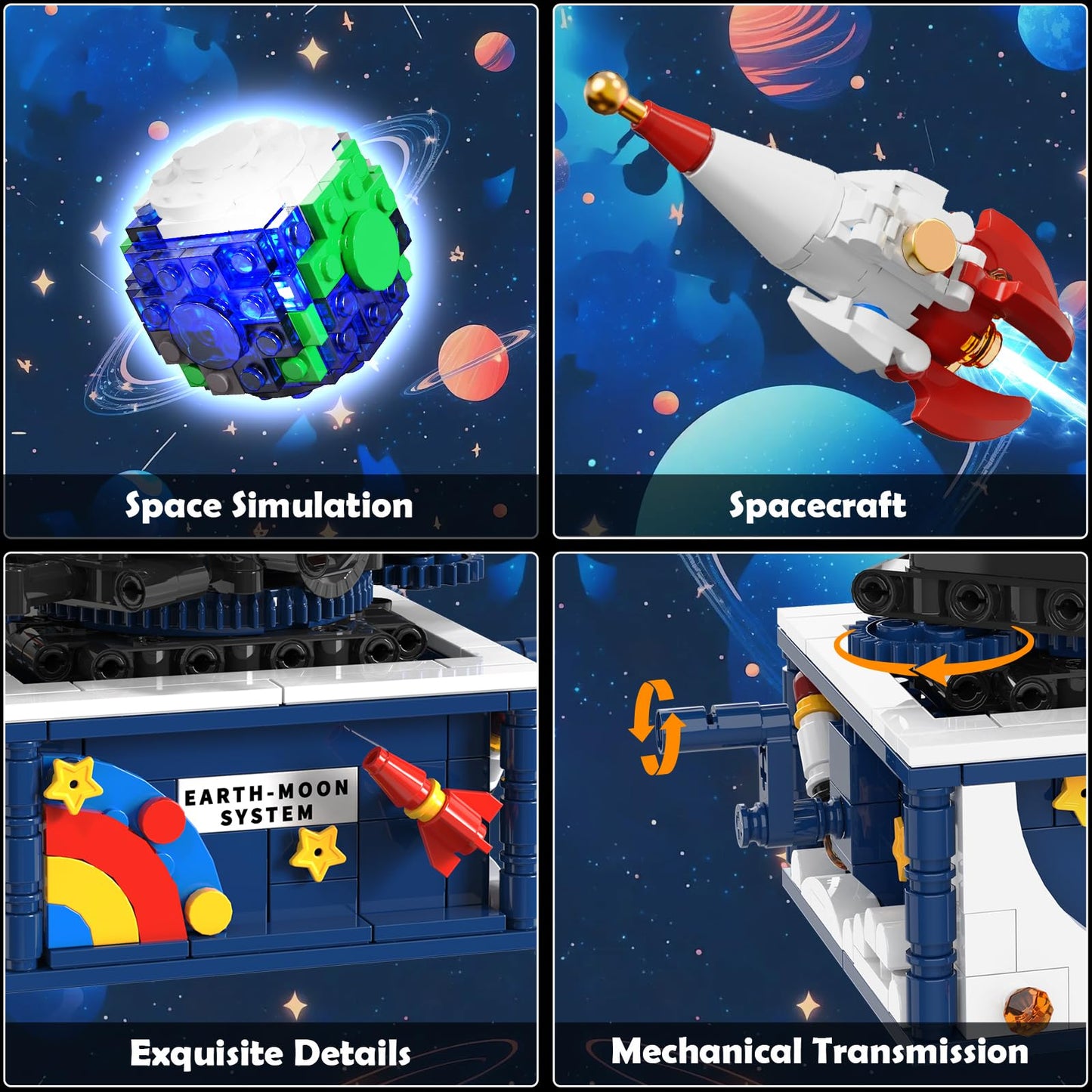 CUBIMANA Planet Rotatable Space Set with Glow — Earth & Moon Space Exploration Kit (554 PCS)