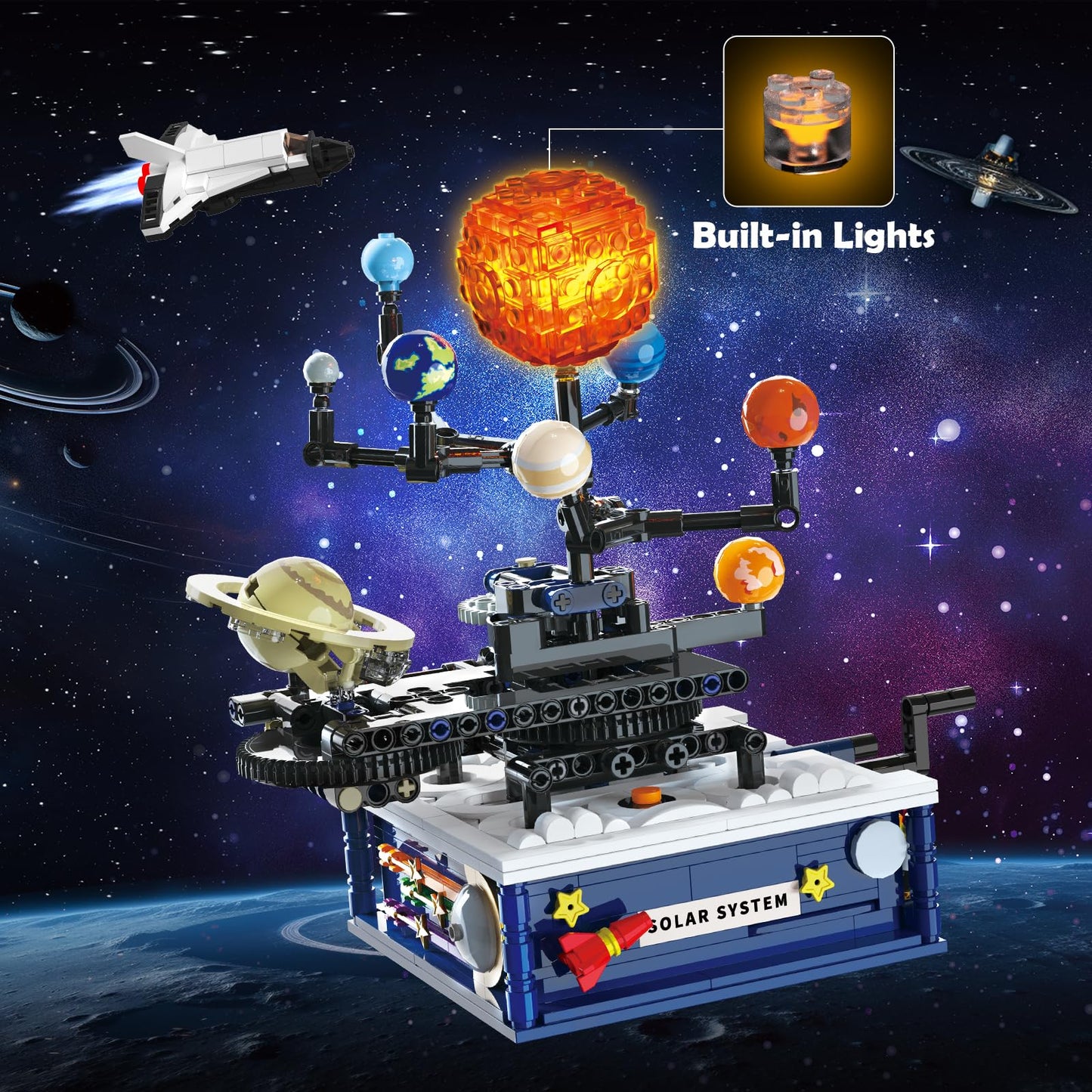 CUBIMANA Solar System Building Set with Light — Rotating 9-Planet Space Toy for Ages 8+