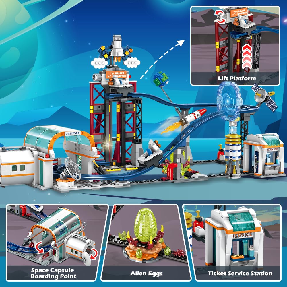 CUBIMANA Space Roller Coaster Building Sets | 926-Piece Space Adventure Park