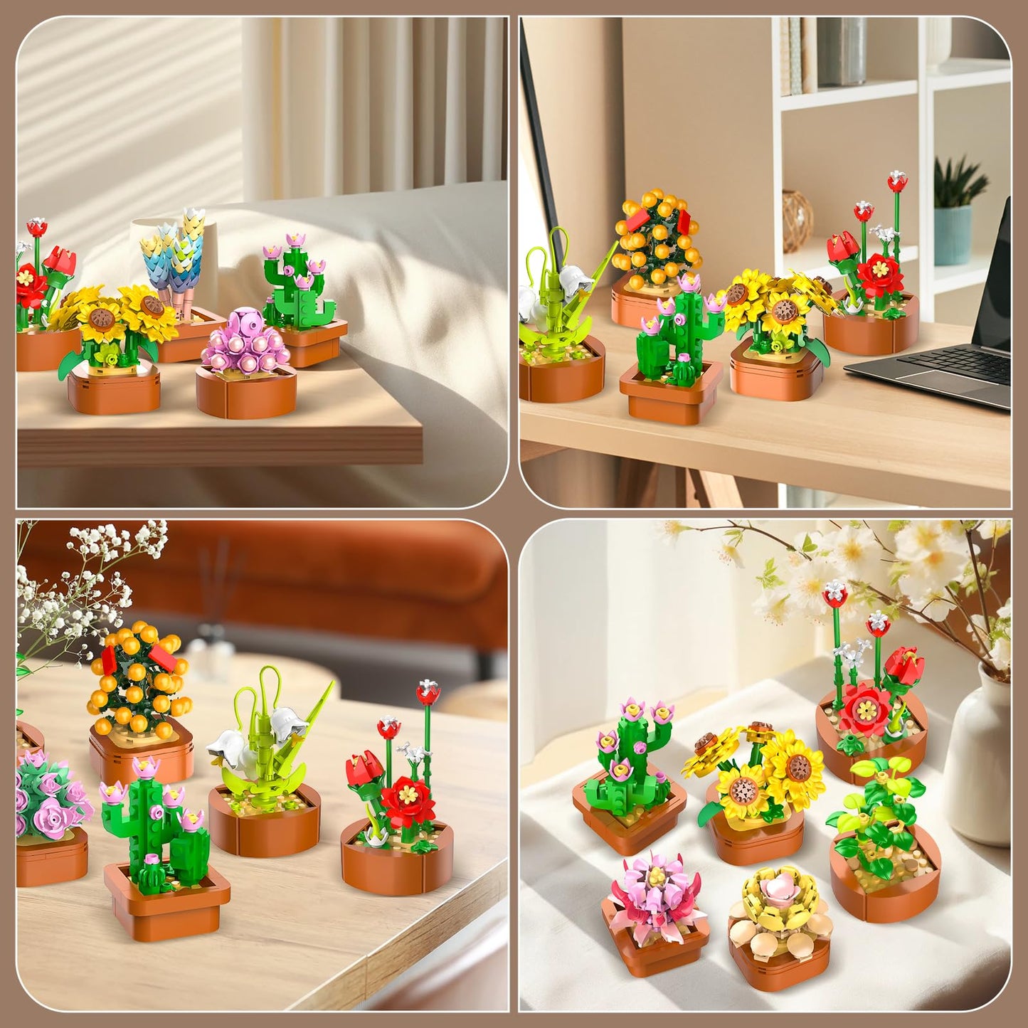 CUBIMANA 12-Pack Flowers Succulents Mini Building Set – 1403PCS, 3.6mm Blocks, Valentine’s Day Gift