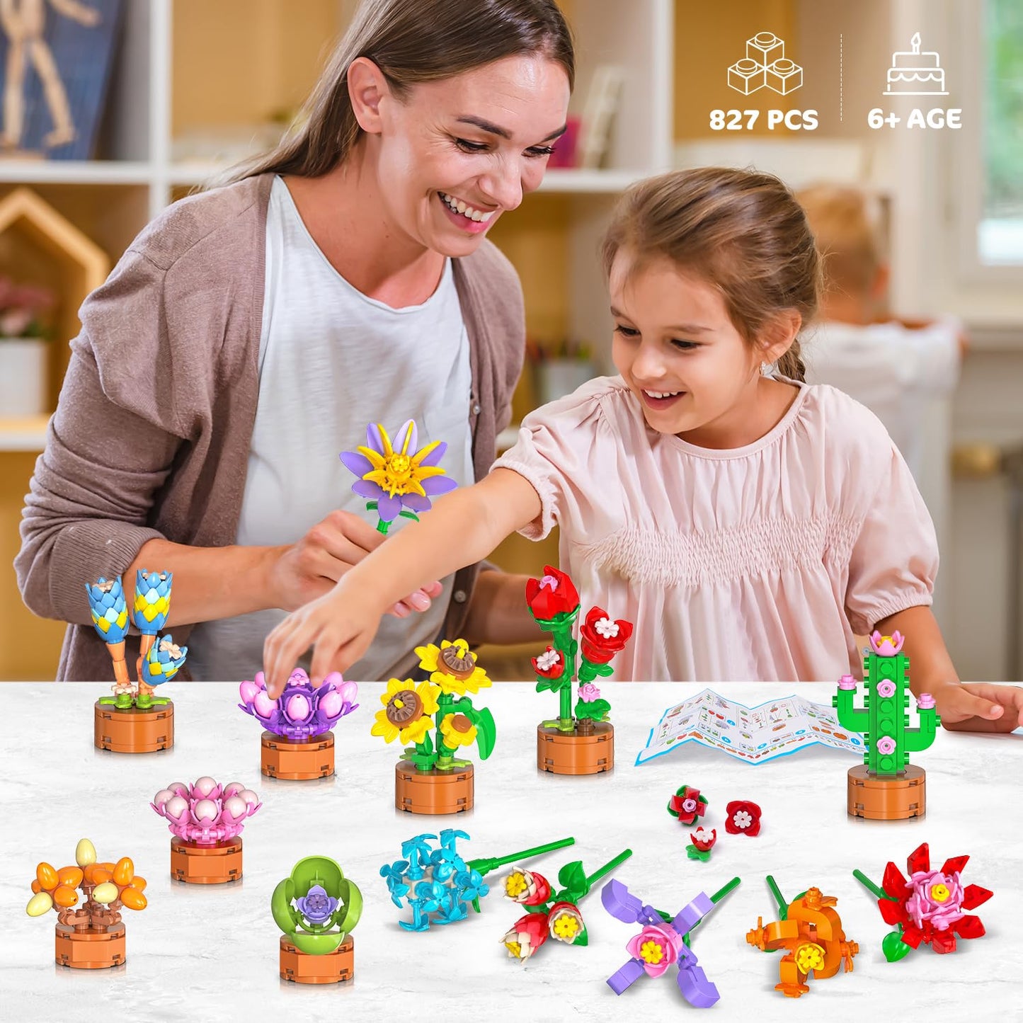 CUBIMANA 24-Pack Flower Themed Mini Building Blocks – 827 Pcs
