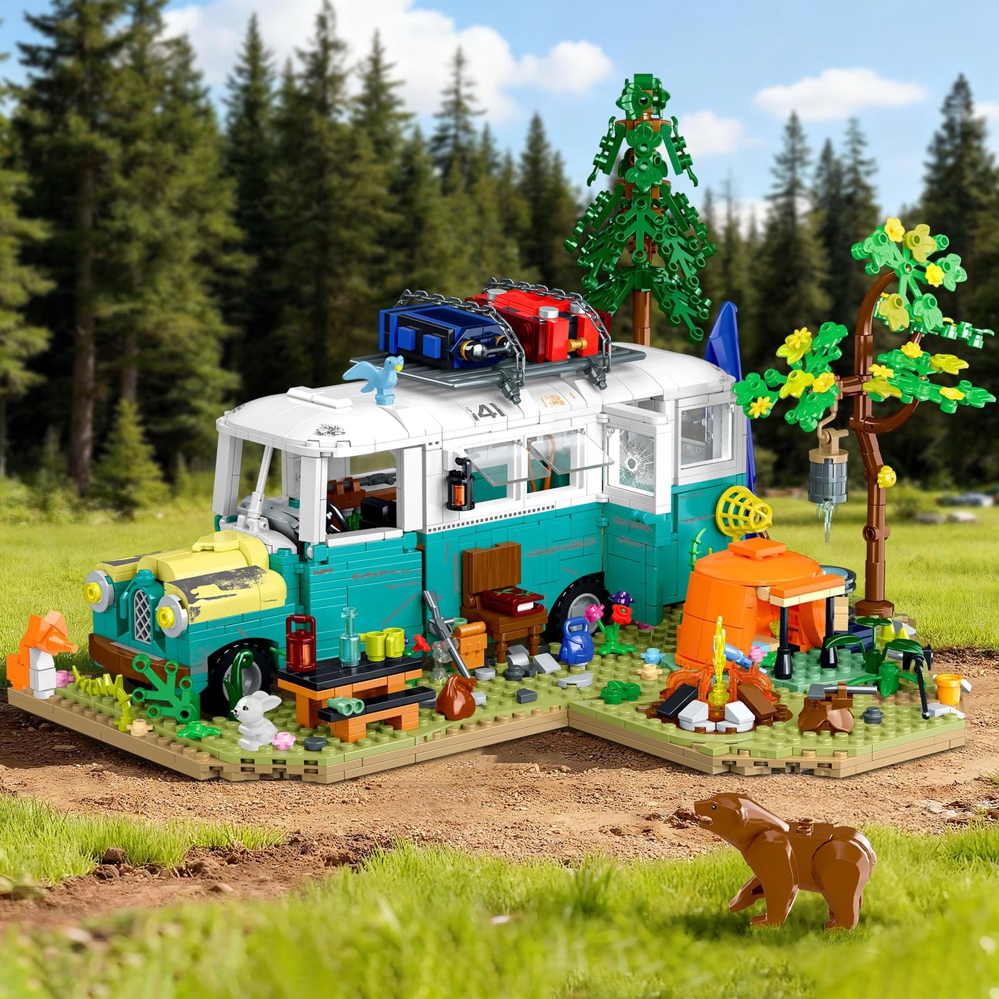 CUBIMANA Wilderness Bus Building Set - 1392-Piece Lighted Camping Kit
