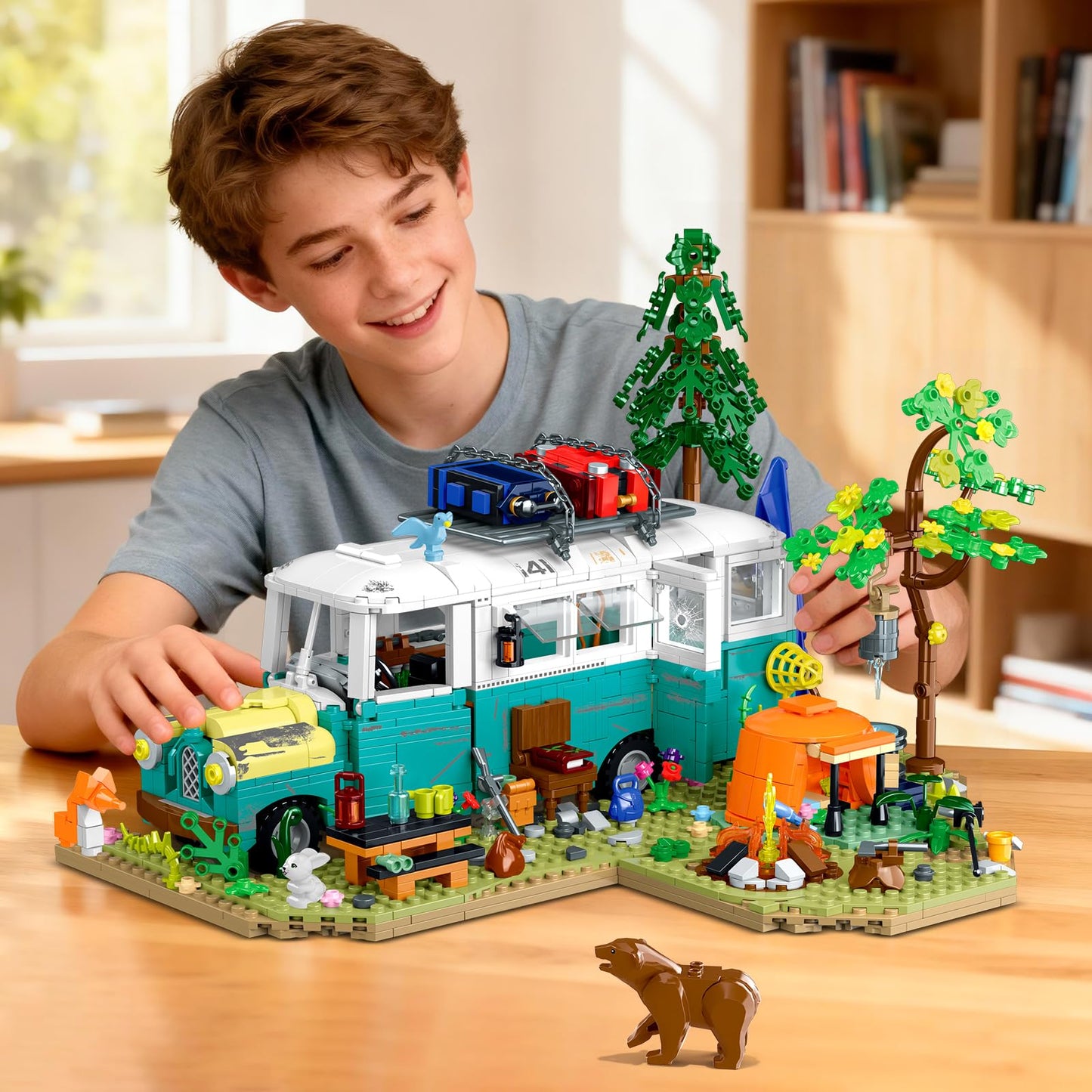 CUBIMANA Wilderness Bus Building Set - 1392-Piece Lighted Camping Kit