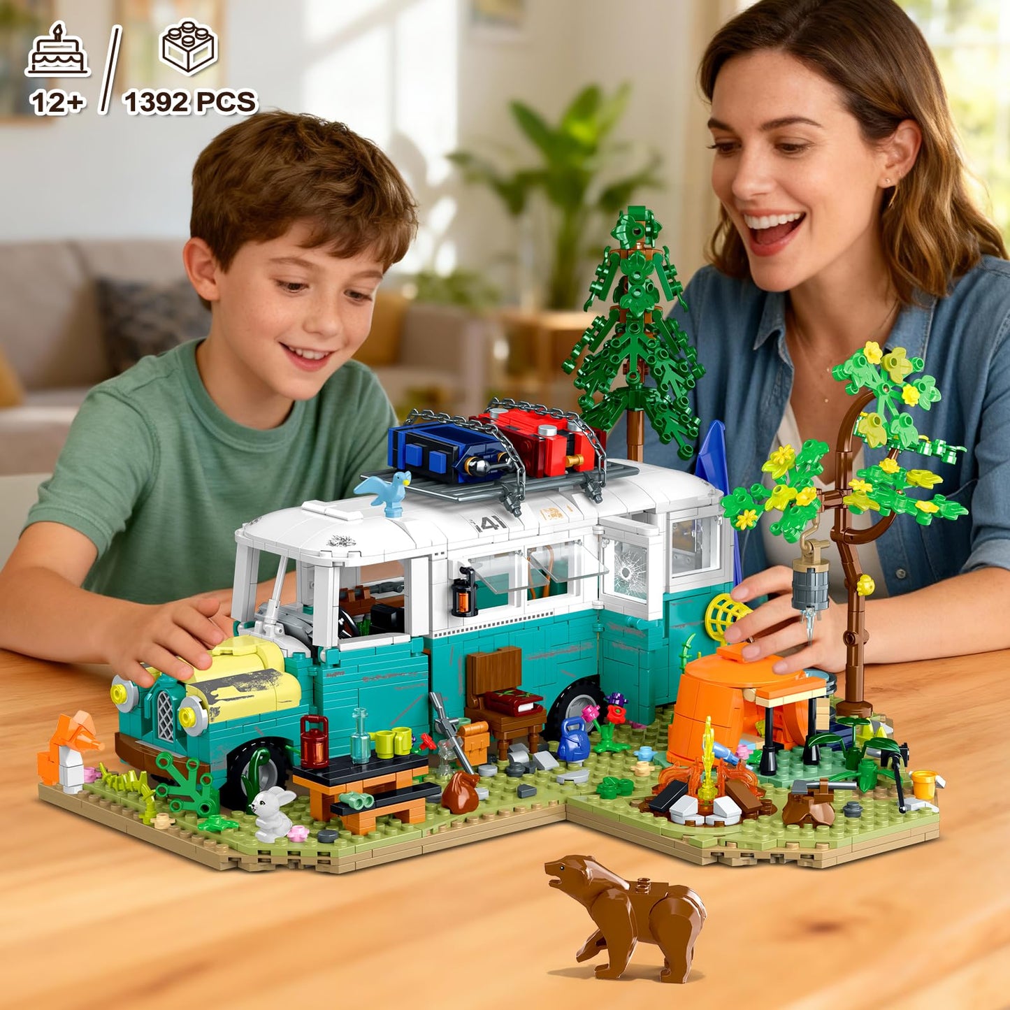 CUBIMANA Wilderness Bus Building Set - 1392-Piece Lighted Camping Kit