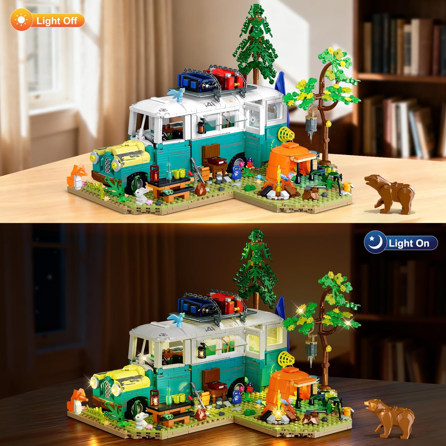 CUBIMANA Wilderness Bus Building Set - 1392-Piece Lighted Camping Kit