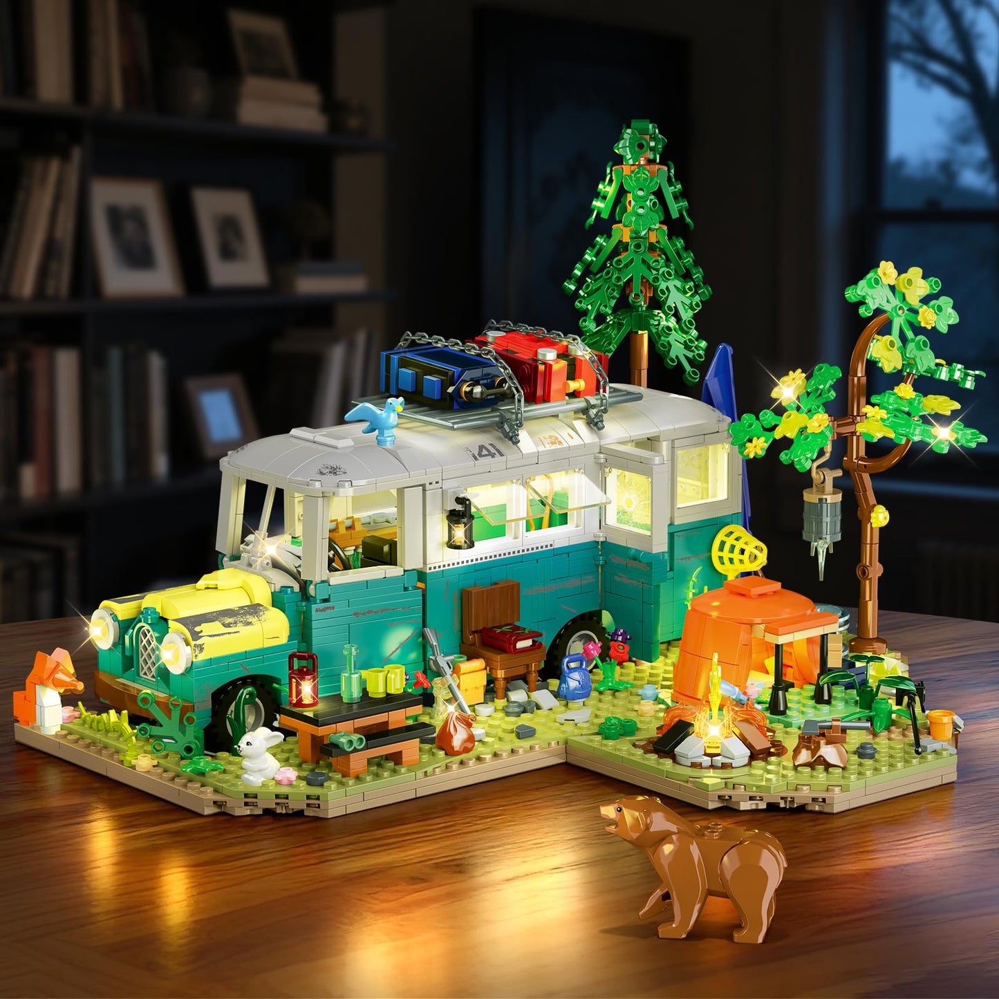 CUBIMANA Wilderness Bus Building Set - 1392-Piece Lighted Camping Kit