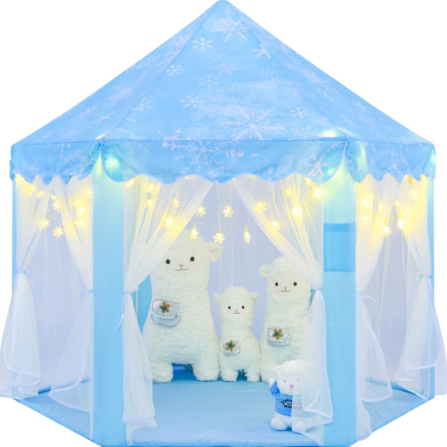 CUBNBUD Frozen Princess Play Tent – Indoor Castle for Girls 4-7, Snowflake Lights, 55x53 in