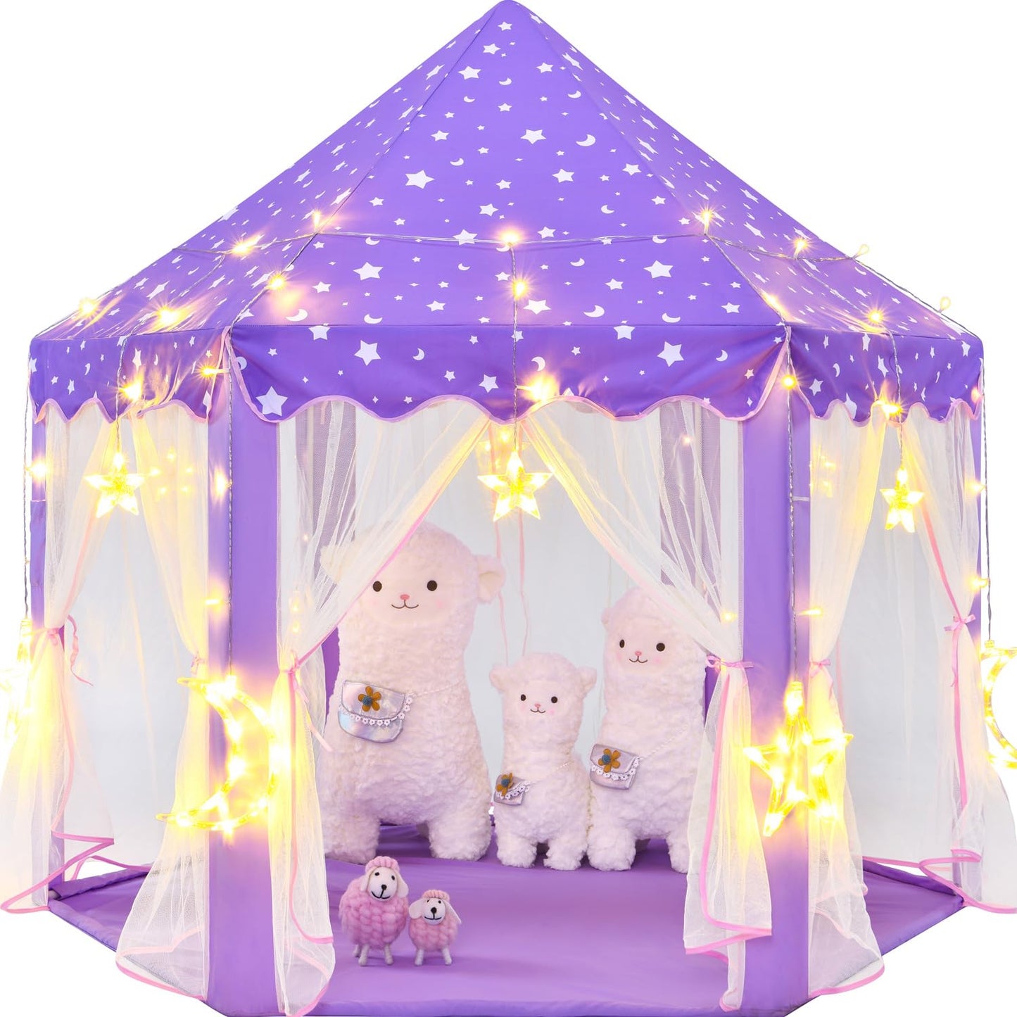 CUBNBUD Princess Tent with Large Star Lights – Indoor Castle Play Tent for Girls 3-7 (55x53 in) Purple