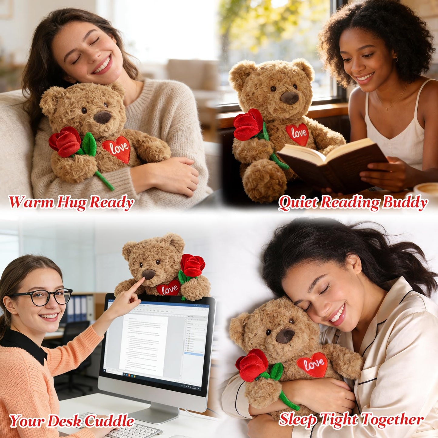 Valentines Day Gift for Her — Cuckool 15-Inch Weighted Teddy Bear with Rose