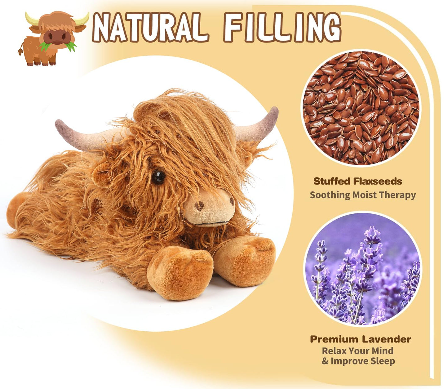 Cuckool Highland Cow Plush – Heatable Lavender-Scented Stuffed Animal