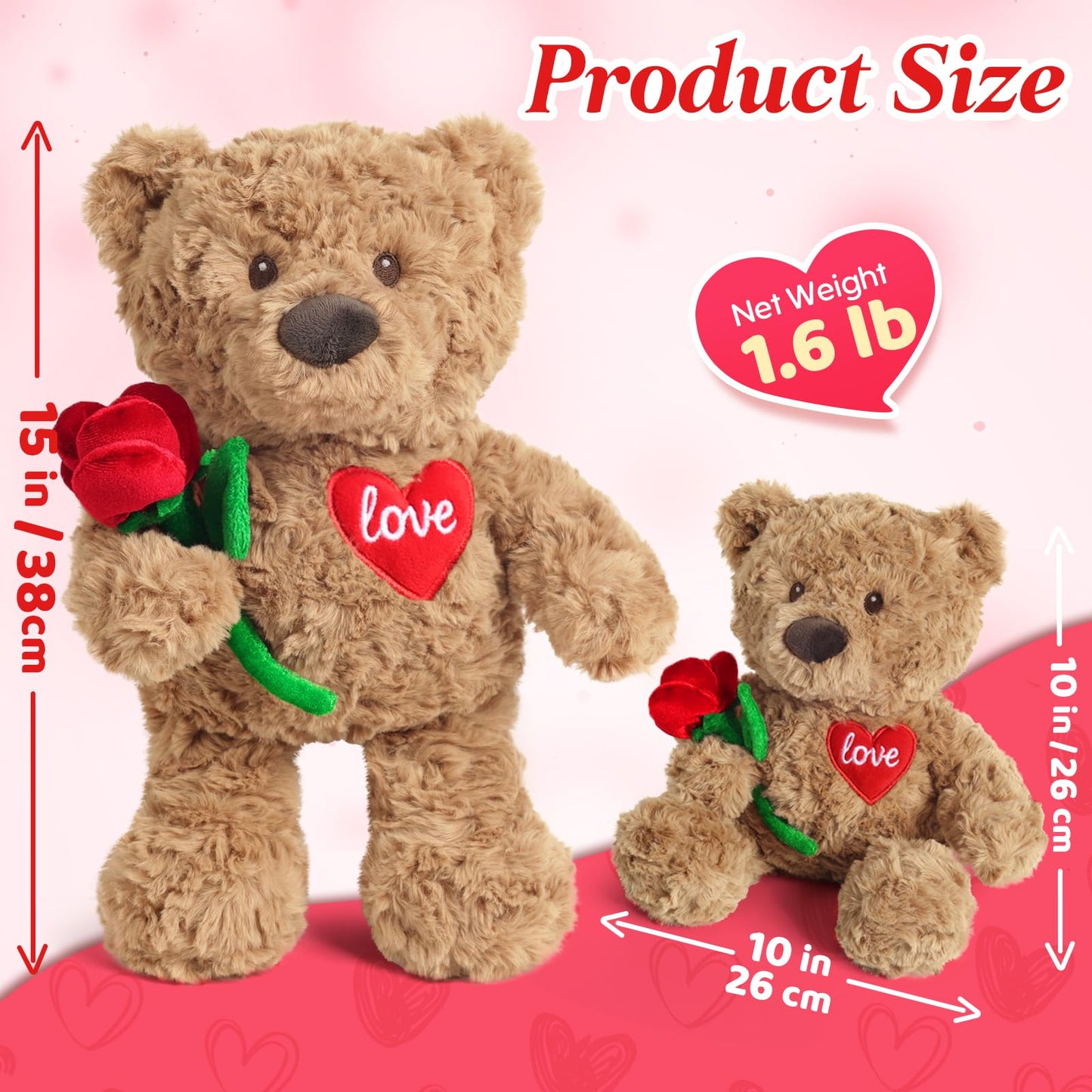Valentines Day Gift for Her — Cuckool 15-Inch Weighted Teddy Bear with Rose