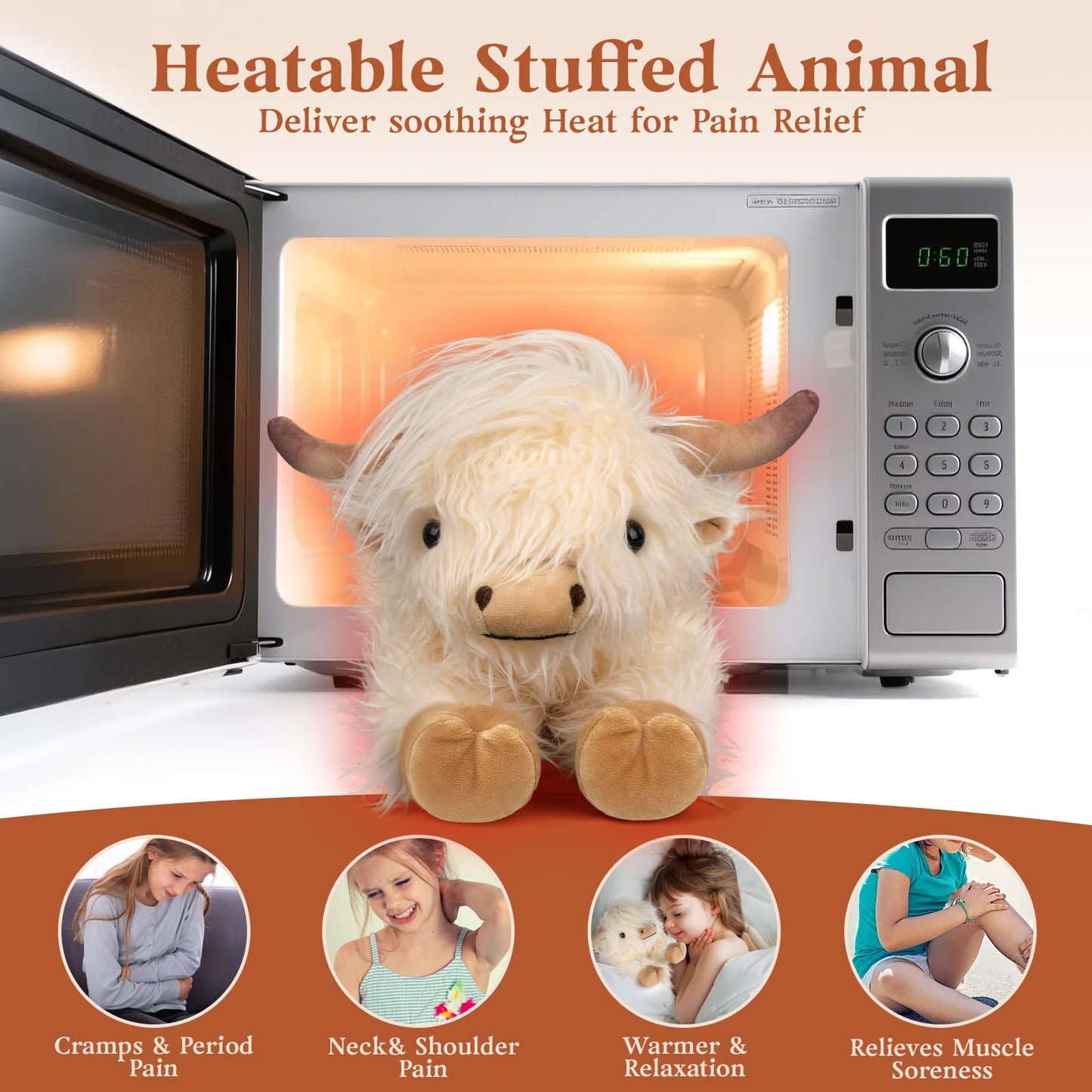 Cuckool Highland Cow Stuffed Animal – Heatable Lavender-Scent Plush