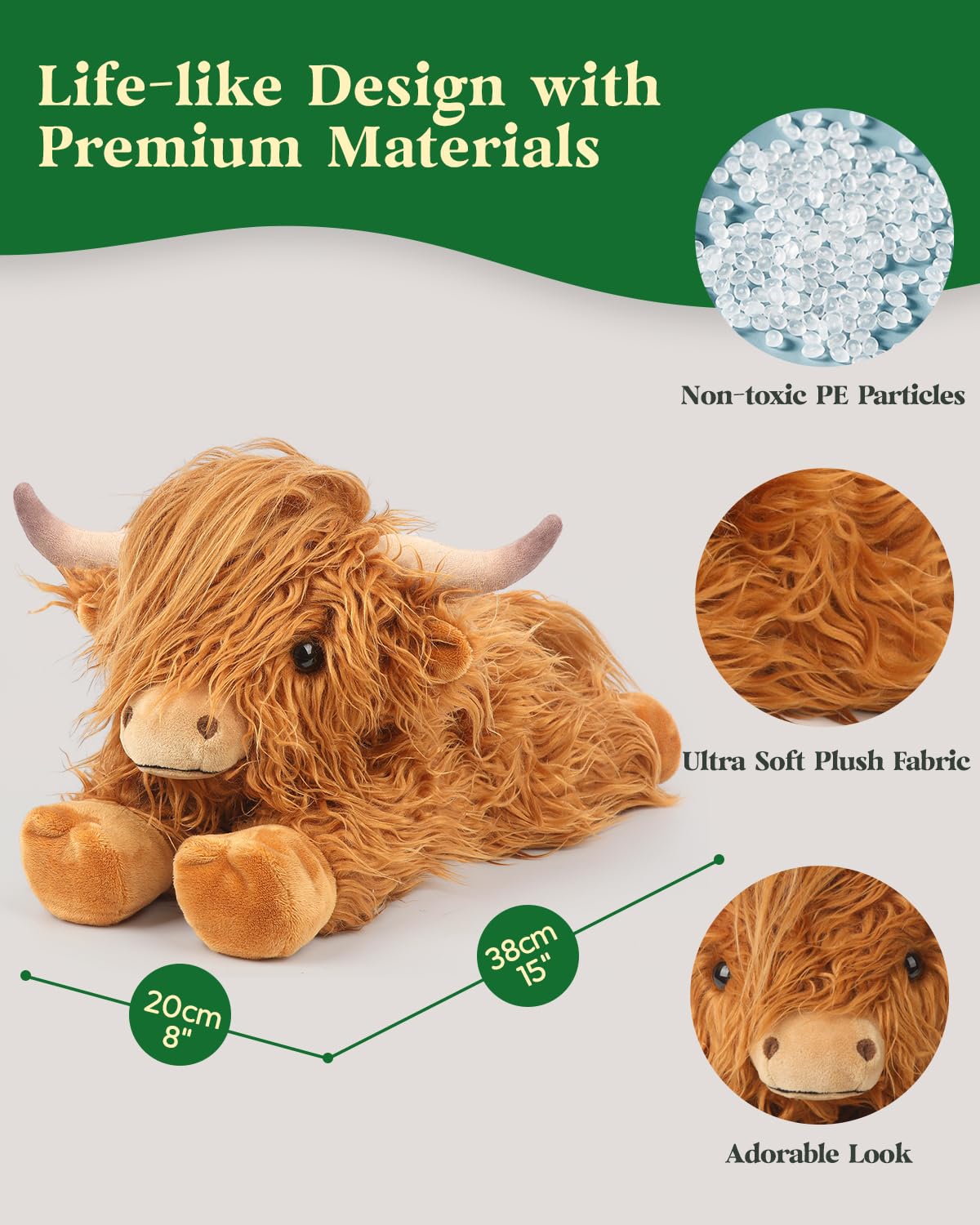 Cuckool Highland Cow Plush Toy - 15-Inch Ultra-Soft Stuffed Animal
