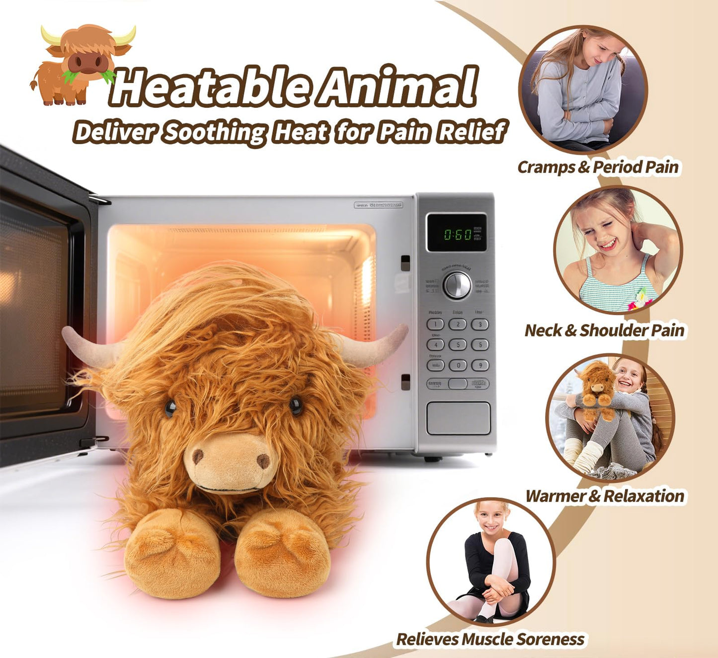 Cuckool Highland Cow Plush – Heatable Lavender-Scented Stuffed Animal