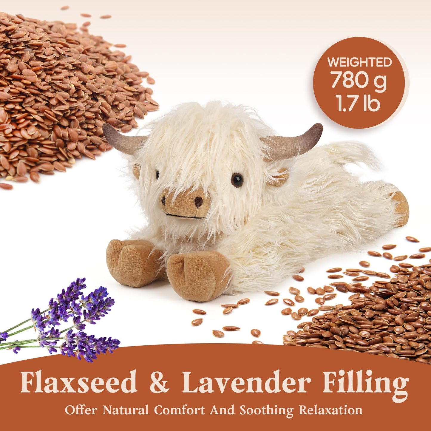 Cuckool Highland Cow Stuffed Animal – Heatable Lavender-Scent Plush