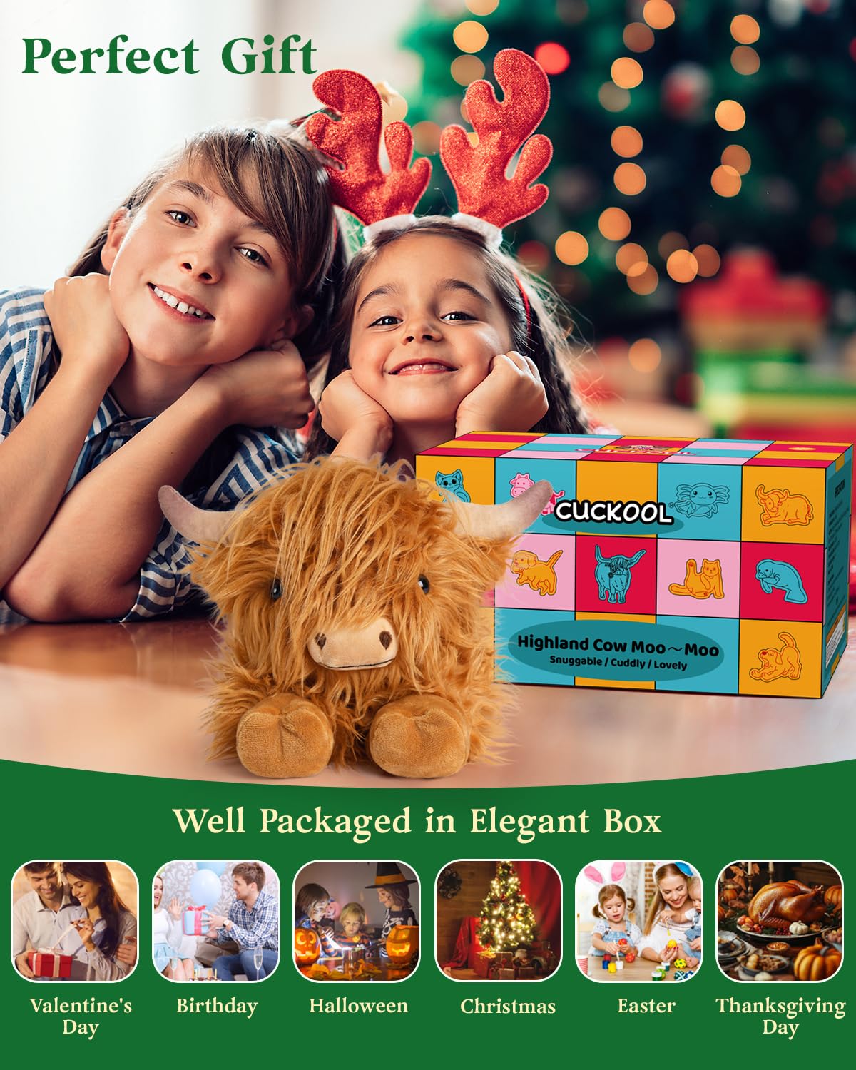 Cuckool Highland Cow Plush Toy - 15-Inch Ultra-Soft Stuffed Animal