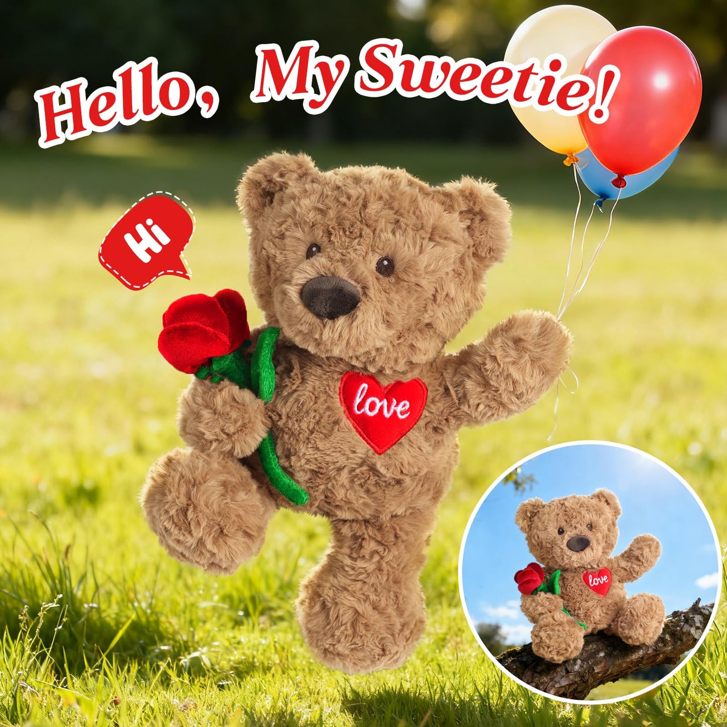 Valentines Day Gift for Her — Cuckool 15-Inch Weighted Teddy Bear with Rose