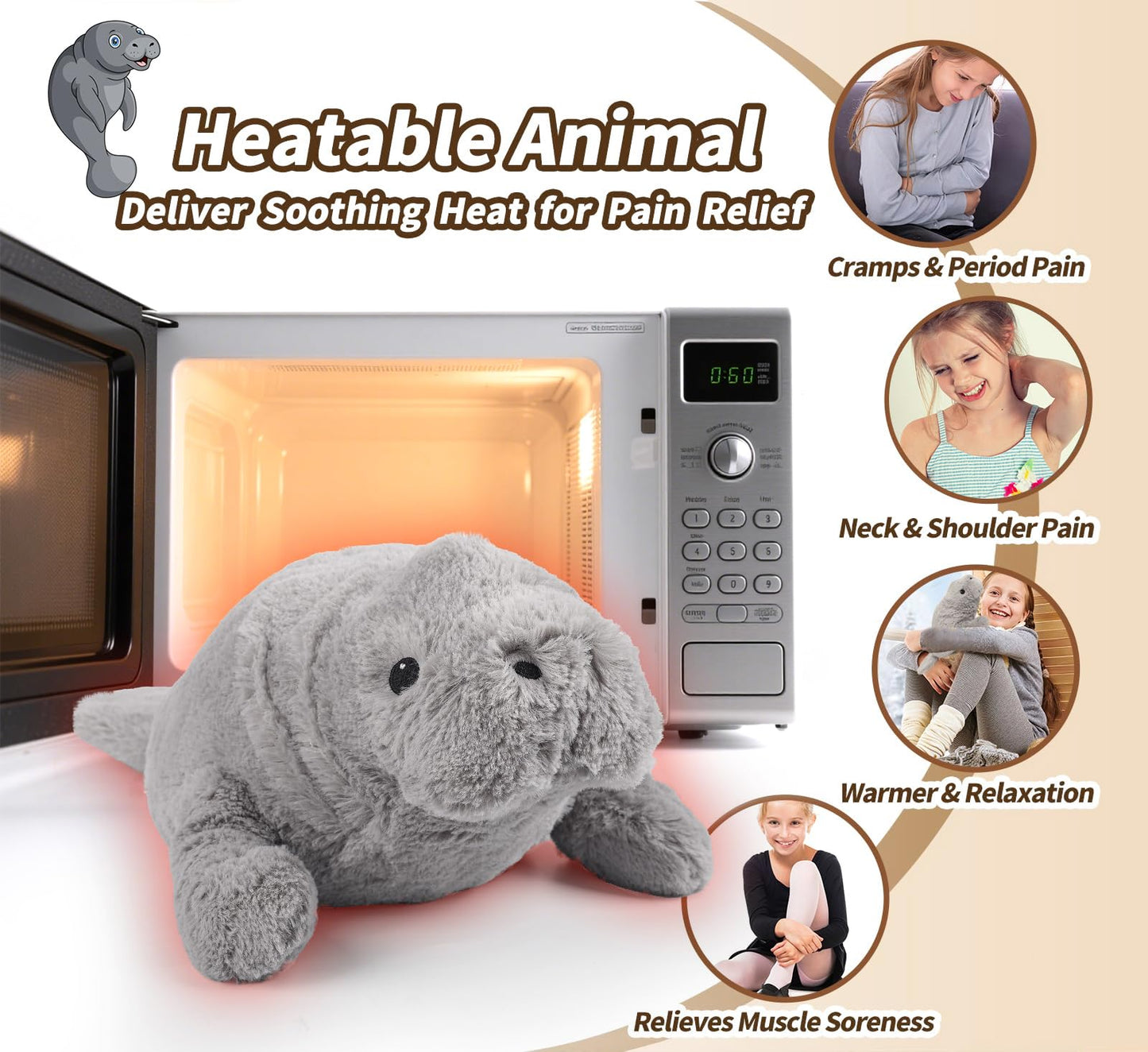 Cuckool Manatee Stuffed Animal – Heatable Plush with Lavender Scent