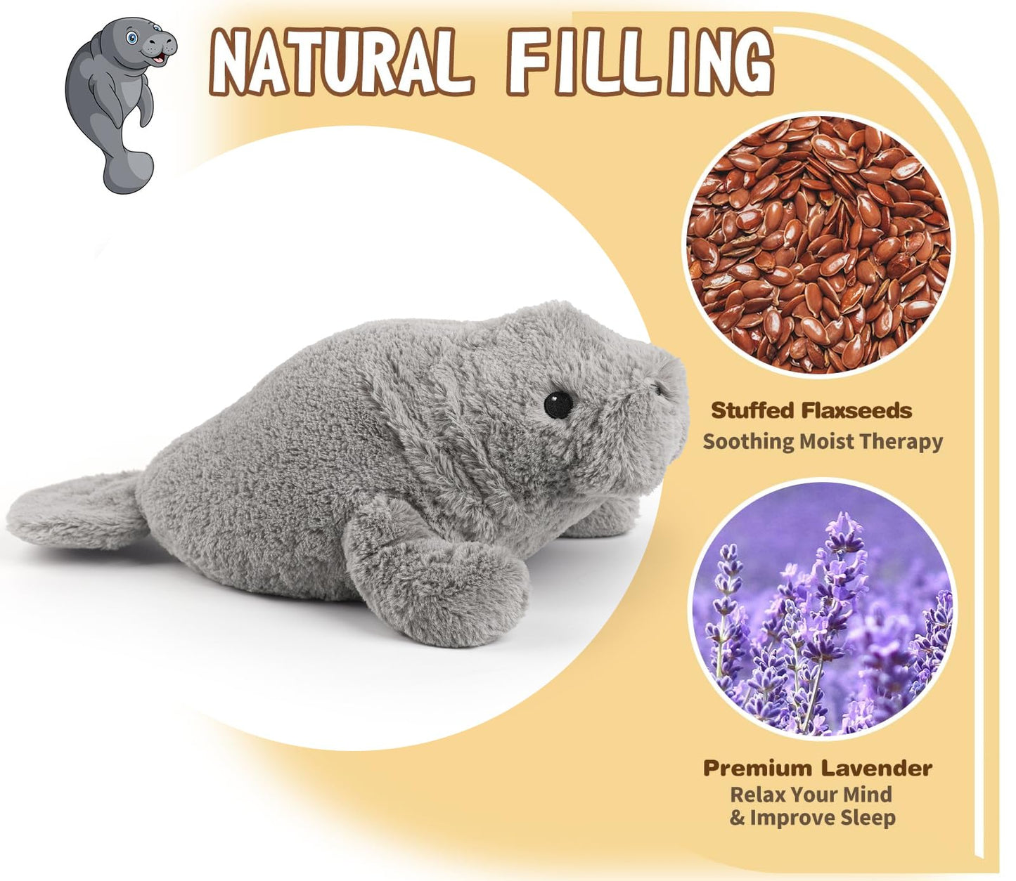 Cuckool Manatee Stuffed Animal – Heatable Plush with Lavender Scent