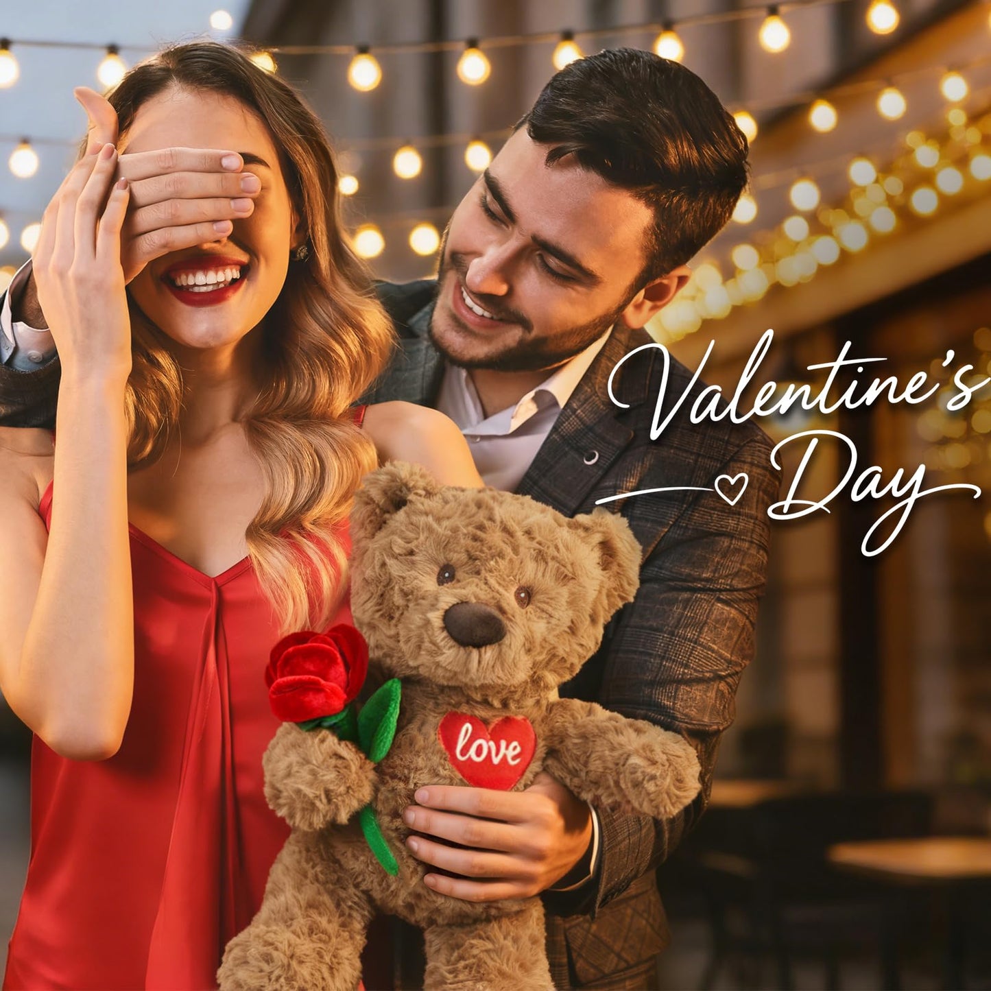 Valentines Day Gift for Her — Cuckool 15-Inch Weighted Teddy Bear with Rose