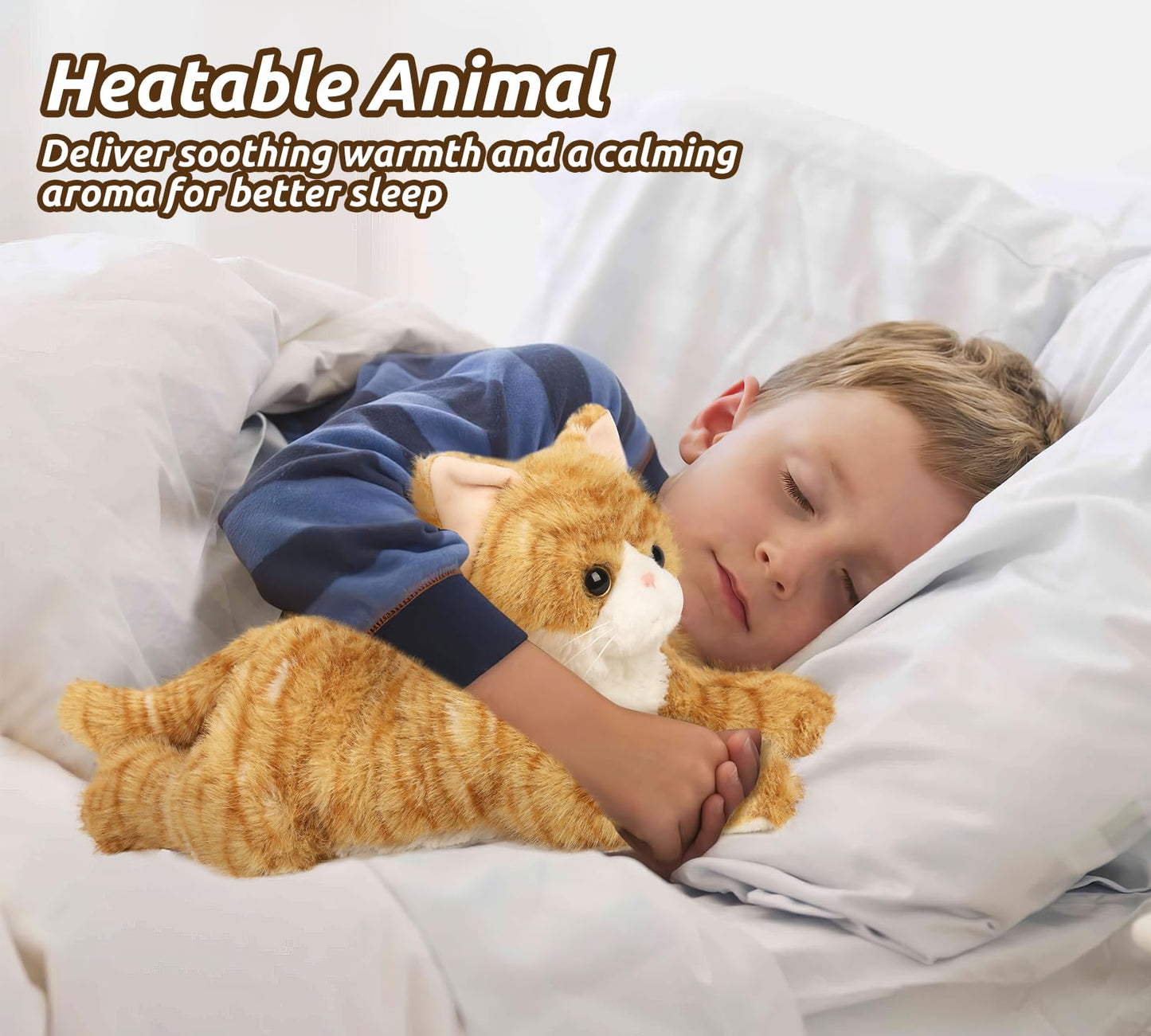 Cuckool Orange Tabby Cat Plush – Heatable Cozy Stuffed Animal with Lavender Scent