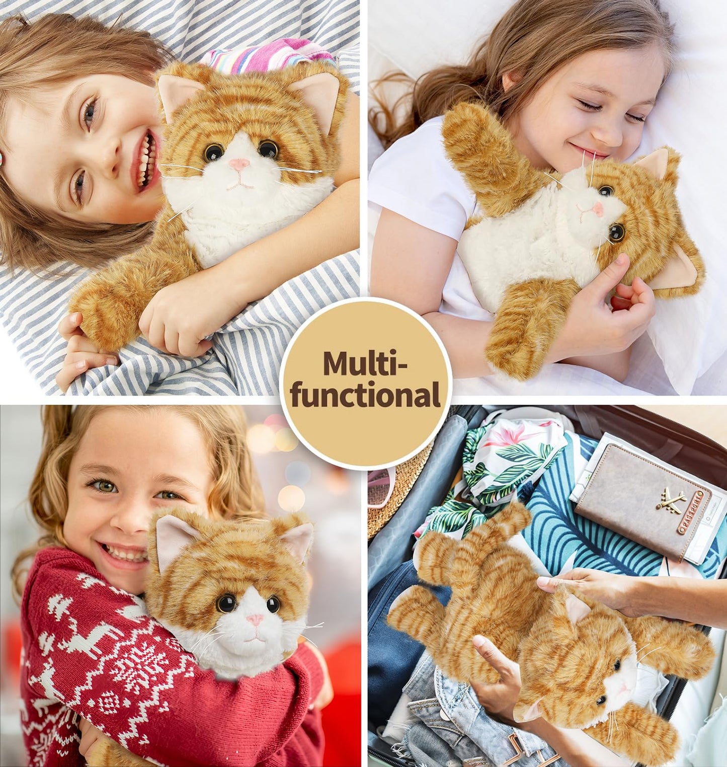 Cuckool Orange Tabby Cat Plush – Heatable Cozy Stuffed Animal with Lavender Scent