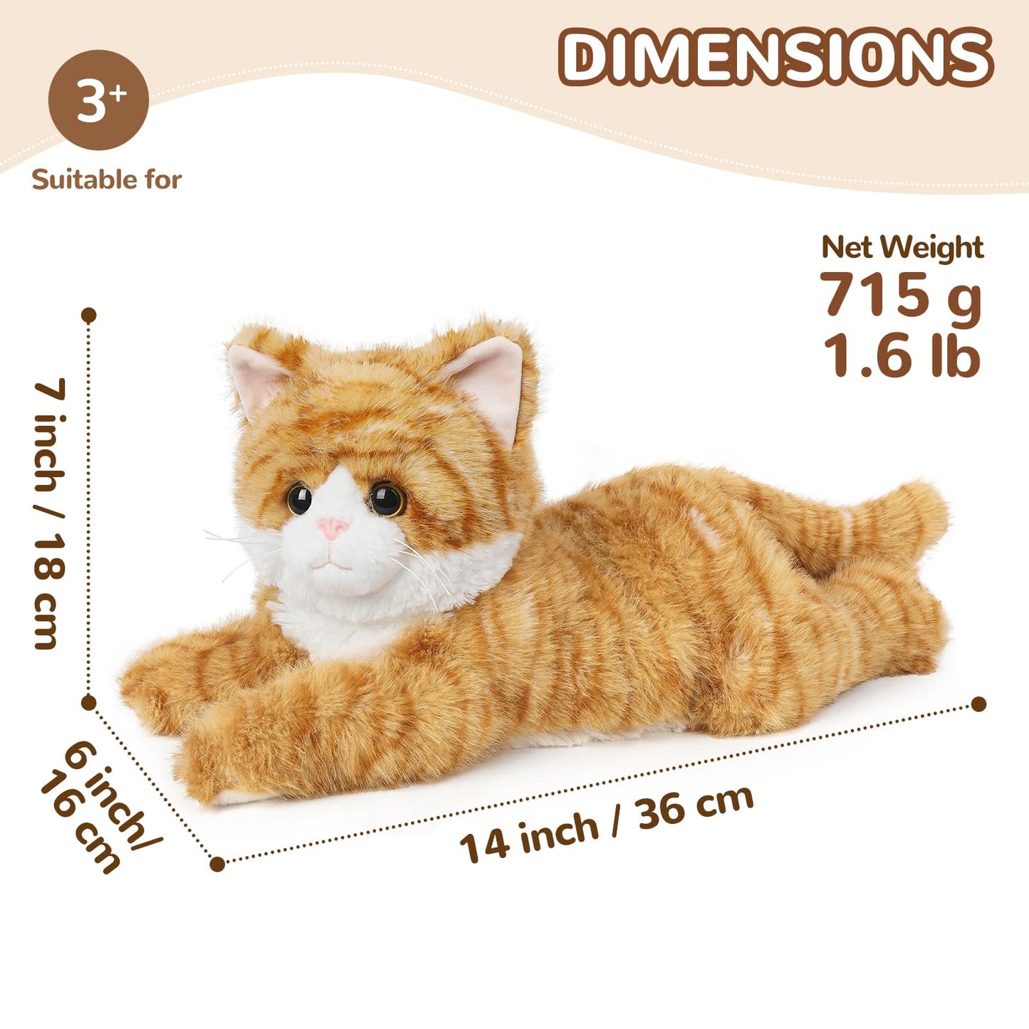 Cuckool Orange Tabby Cat Plush – Heatable Cozy Stuffed Animal with Lavender Scent