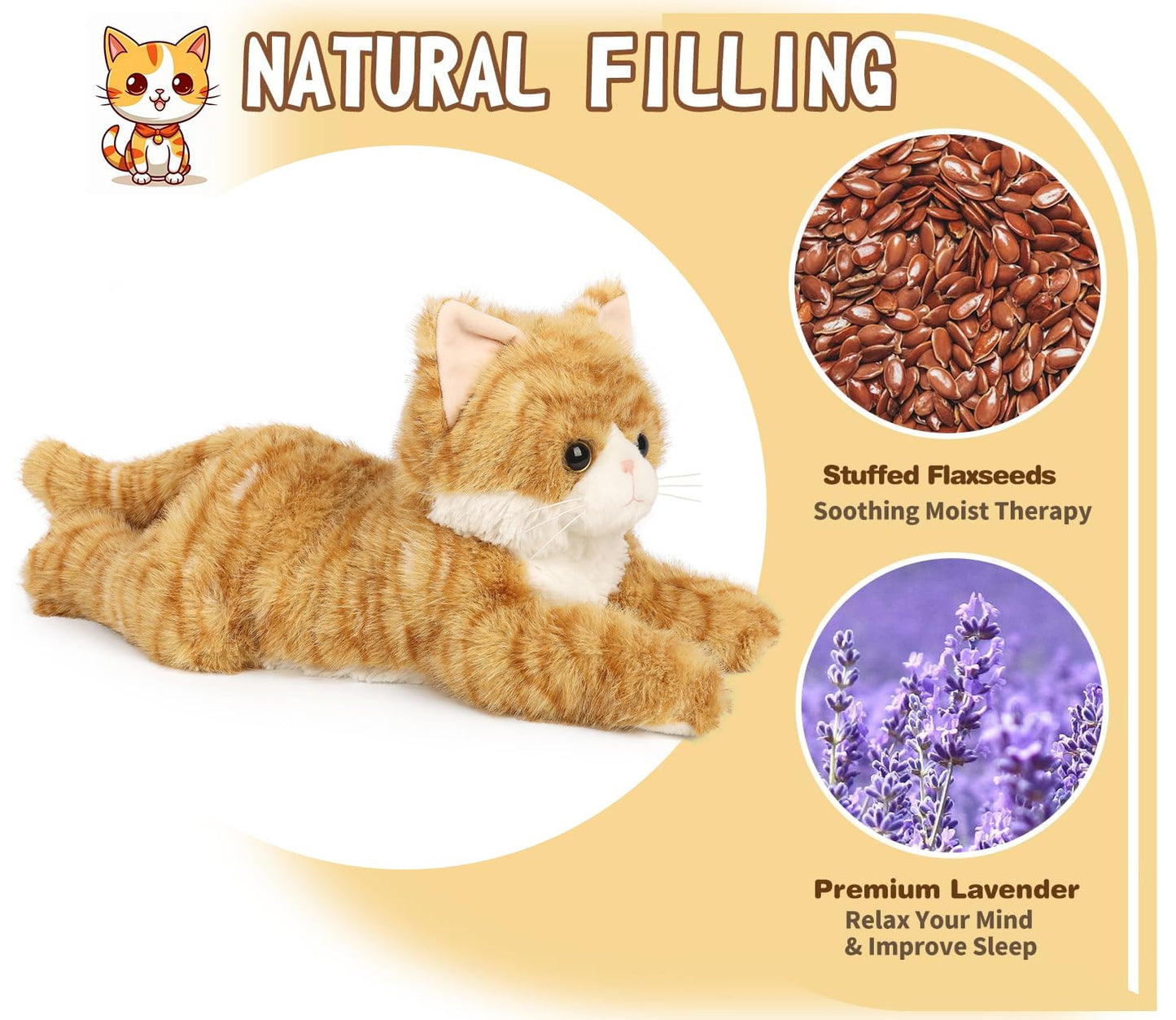 Cuckool Orange Tabby Cat Plush – Heatable Cozy Stuffed Animal with Lavender Scent