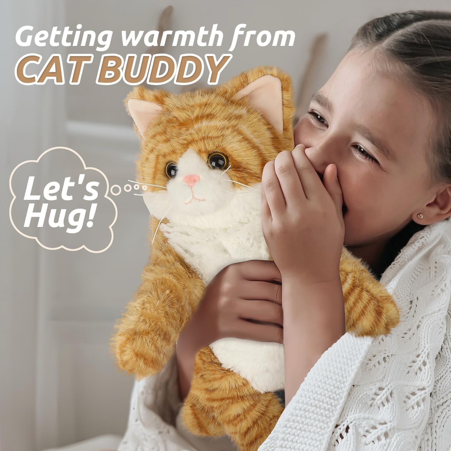 Cuckool Orange Tabby Cat Plush – Heatable Cozy Stuffed Animal with Lavender Scent