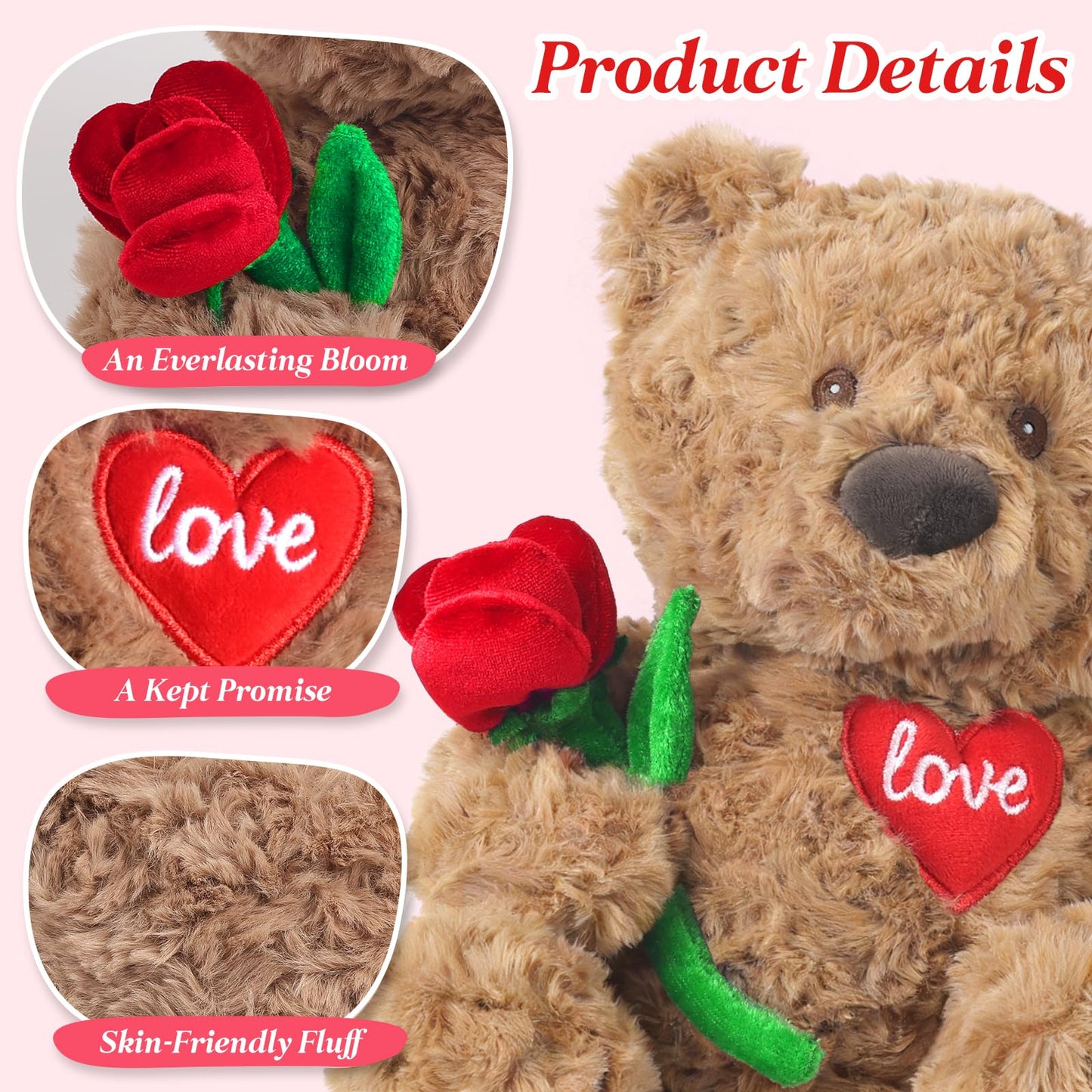 Valentines Day Gift for Her — Cuckool 15-Inch Weighted Teddy Bear with Rose