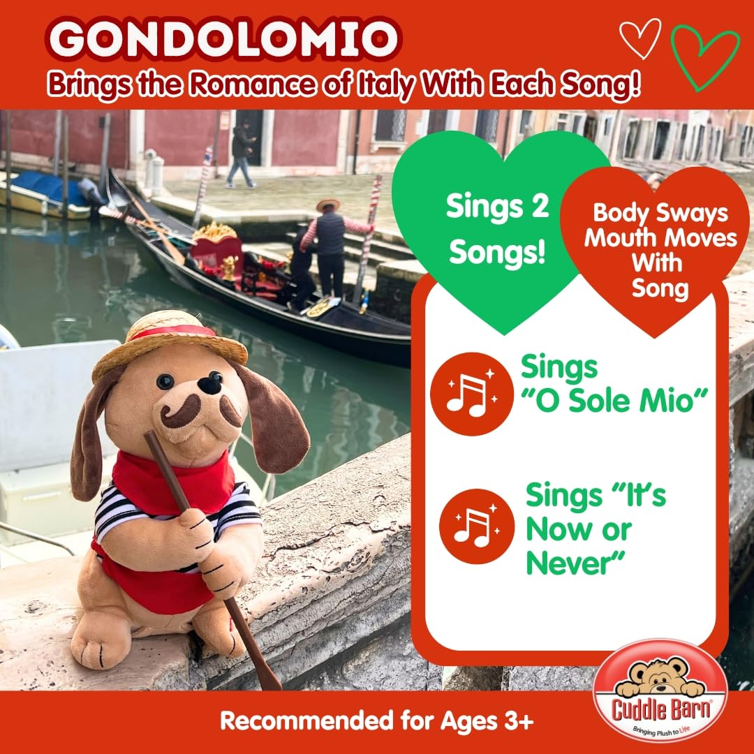 Cuddle Barn Gondolomio Valentines Toy Puppy — Animated Plush Sings O Sole Mio & It's Now or Never