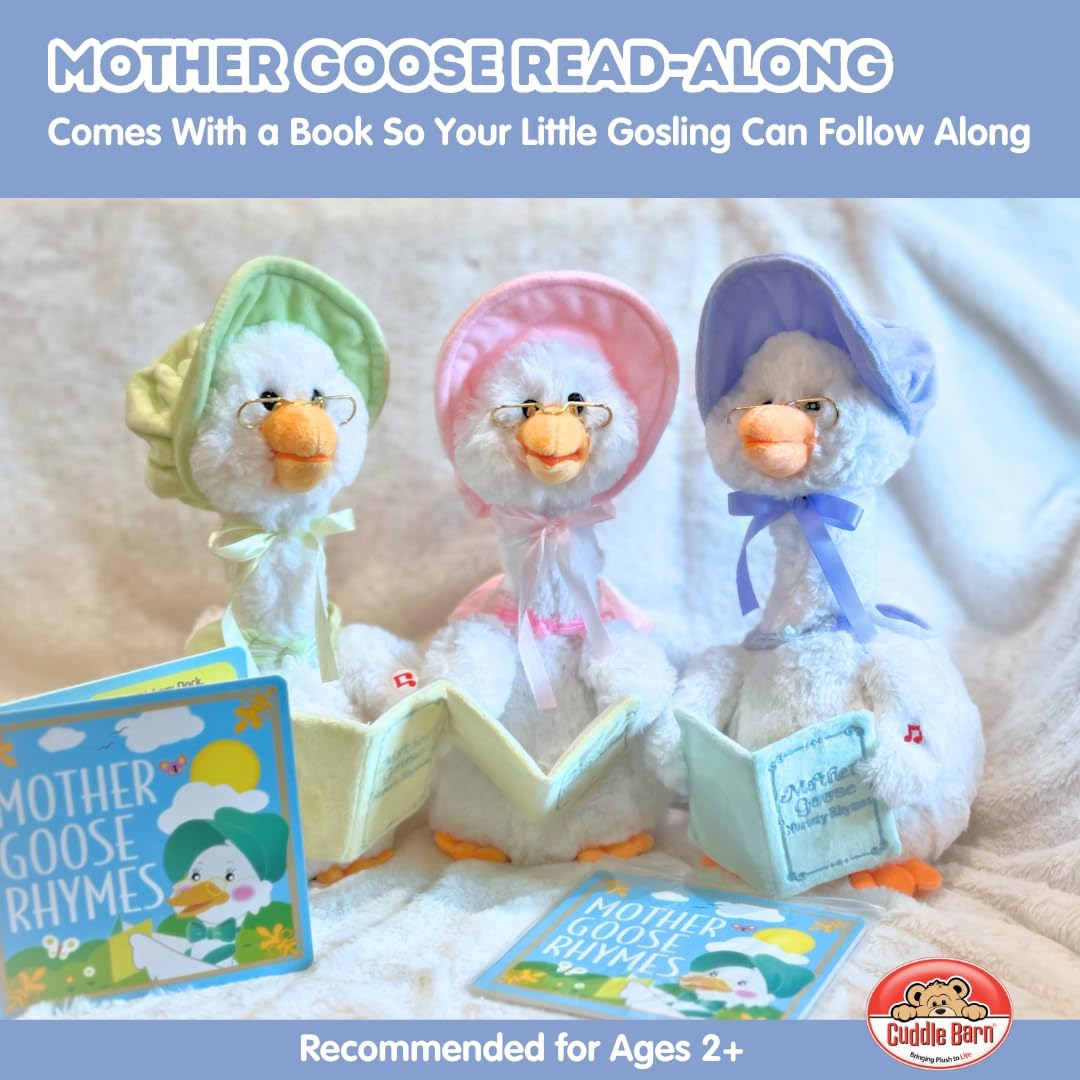 Cuddle Barn Mother Goose Read-Along Pink Plush – Animated 7 Nursery Rhymes with Board Book, 14 Inches