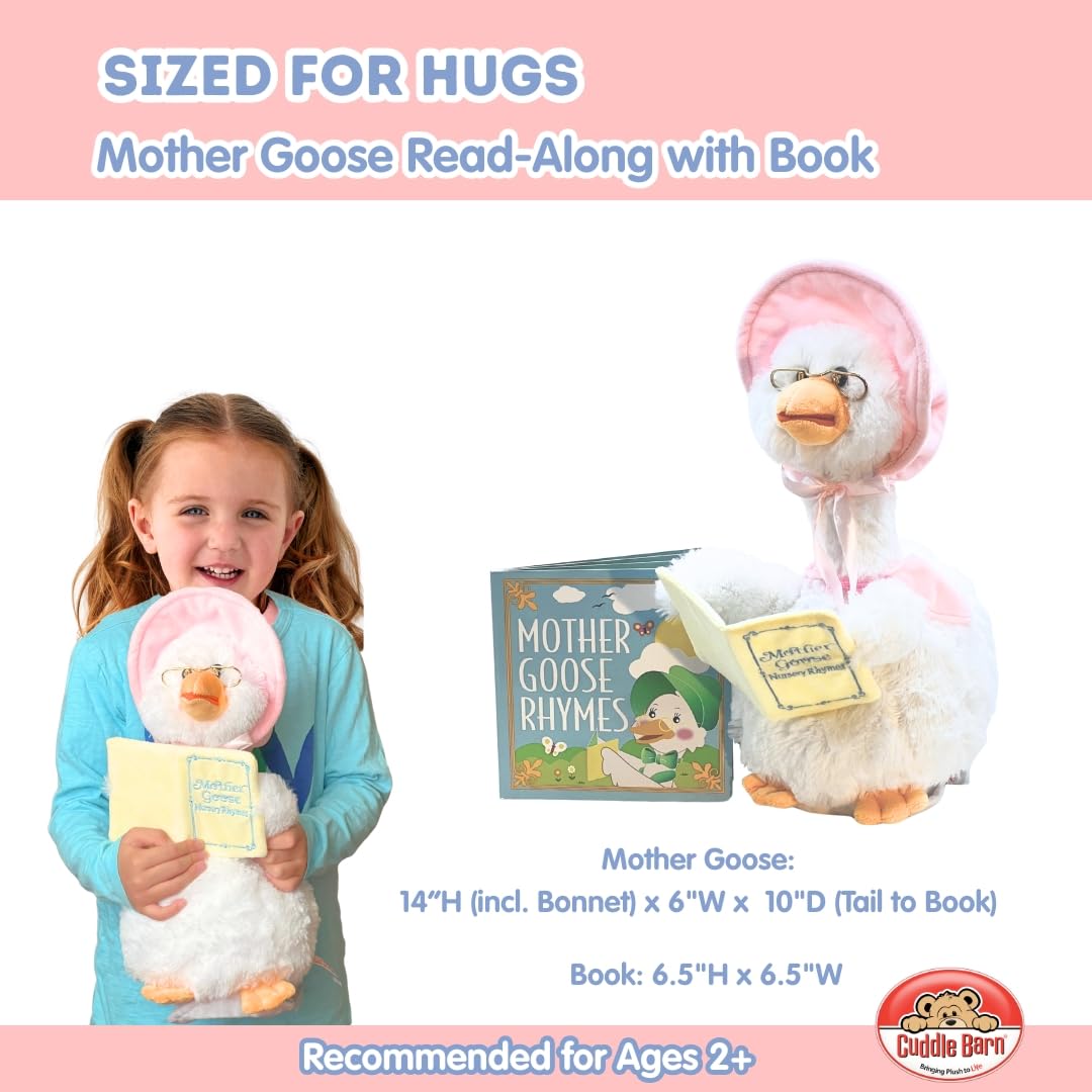Cuddle Barn Mother Goose Read-Along Pink Plush – Animated 7 Nursery Rhymes with Board Book, 14 Inches